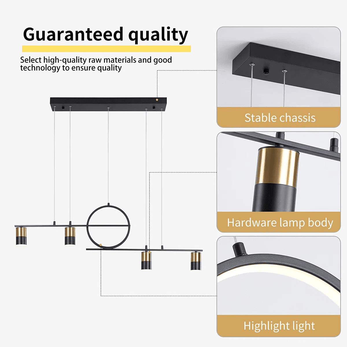 Garwarm 5 Lights LED Pendant Light, 42in Dimmable 3 Colors Lighting with Remote Control, Geometric Linear Light for Dining Living Room, Black - Image 10