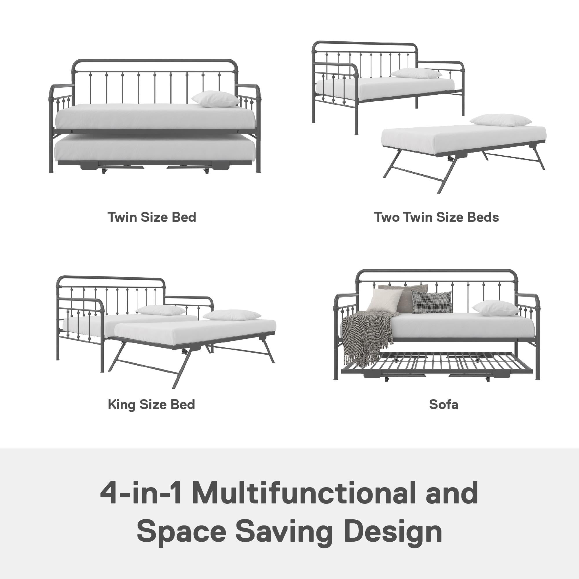 DHP Locky Metal Daybed with Pop Up Trundle Bed, Twin over Twin, Gunmetal Gray - Image 9