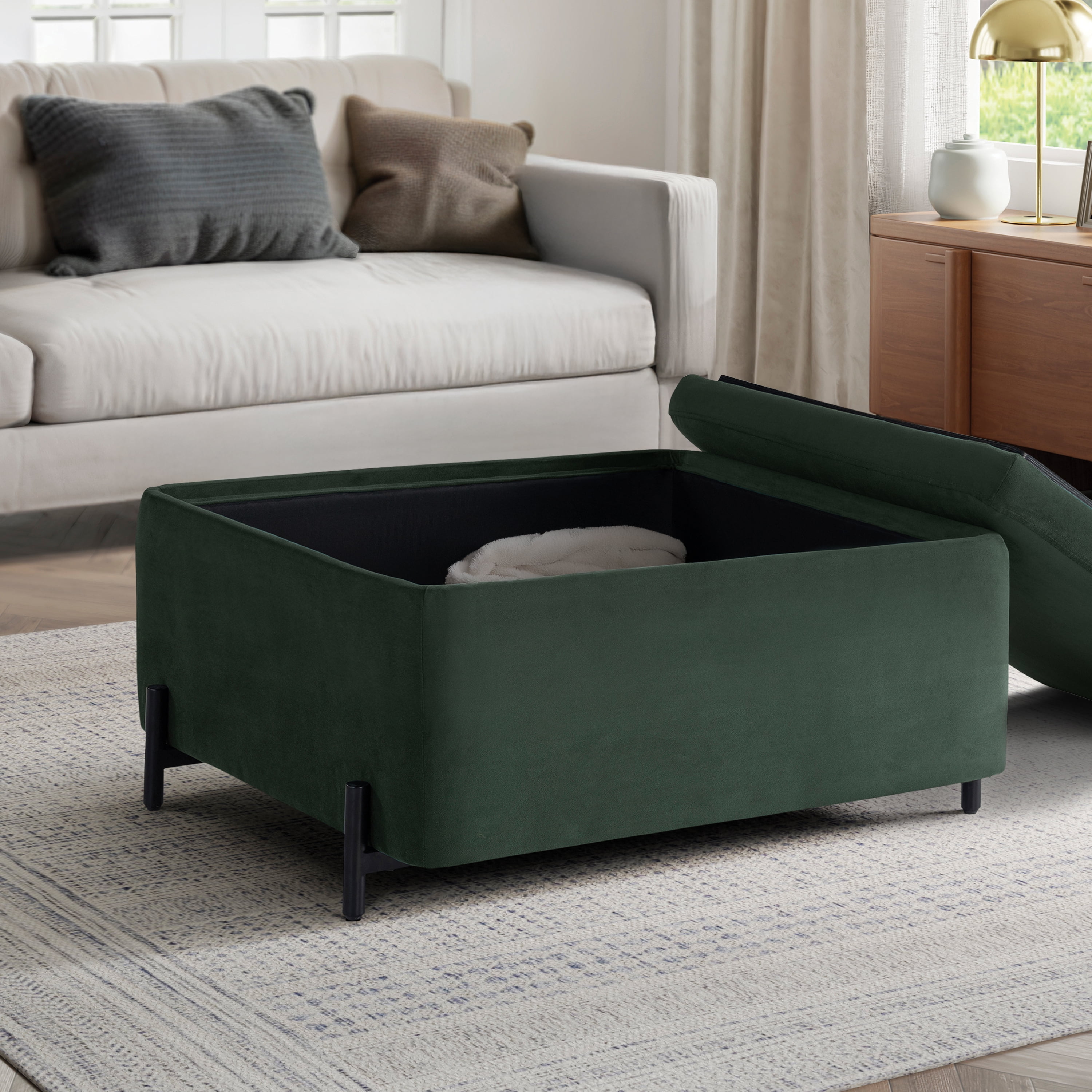 Studio Living Kingston Modern Large Storage Ottoman, Green Velvet Fabric - Image 17