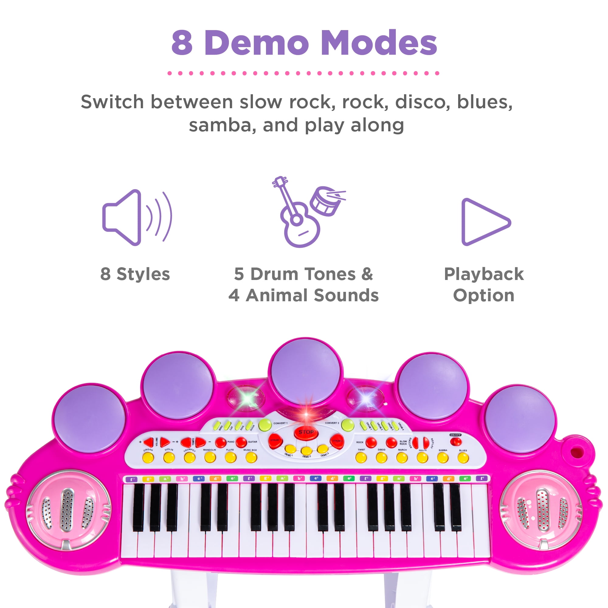 Best Choice Products 37-Key Kids Electronic Piano Keyboard w/ Multiple Sounds, Lights Microphone, Stool - Pink - Image 3