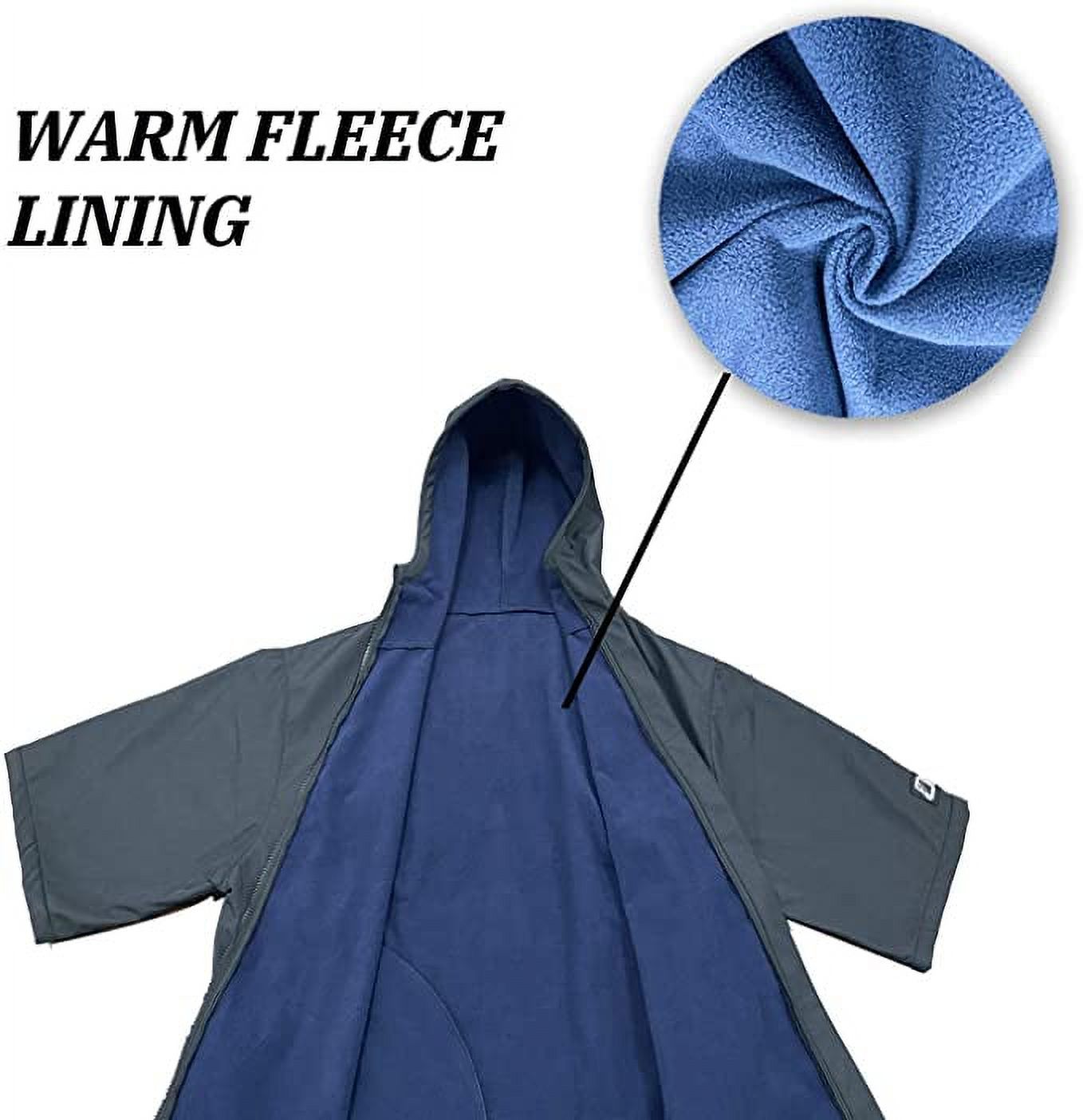 Oksun Waterproof Changing Robe,Windproof Oversized Surf Poncho Hooded Warm Fleece Lining Coat Black - Image 4