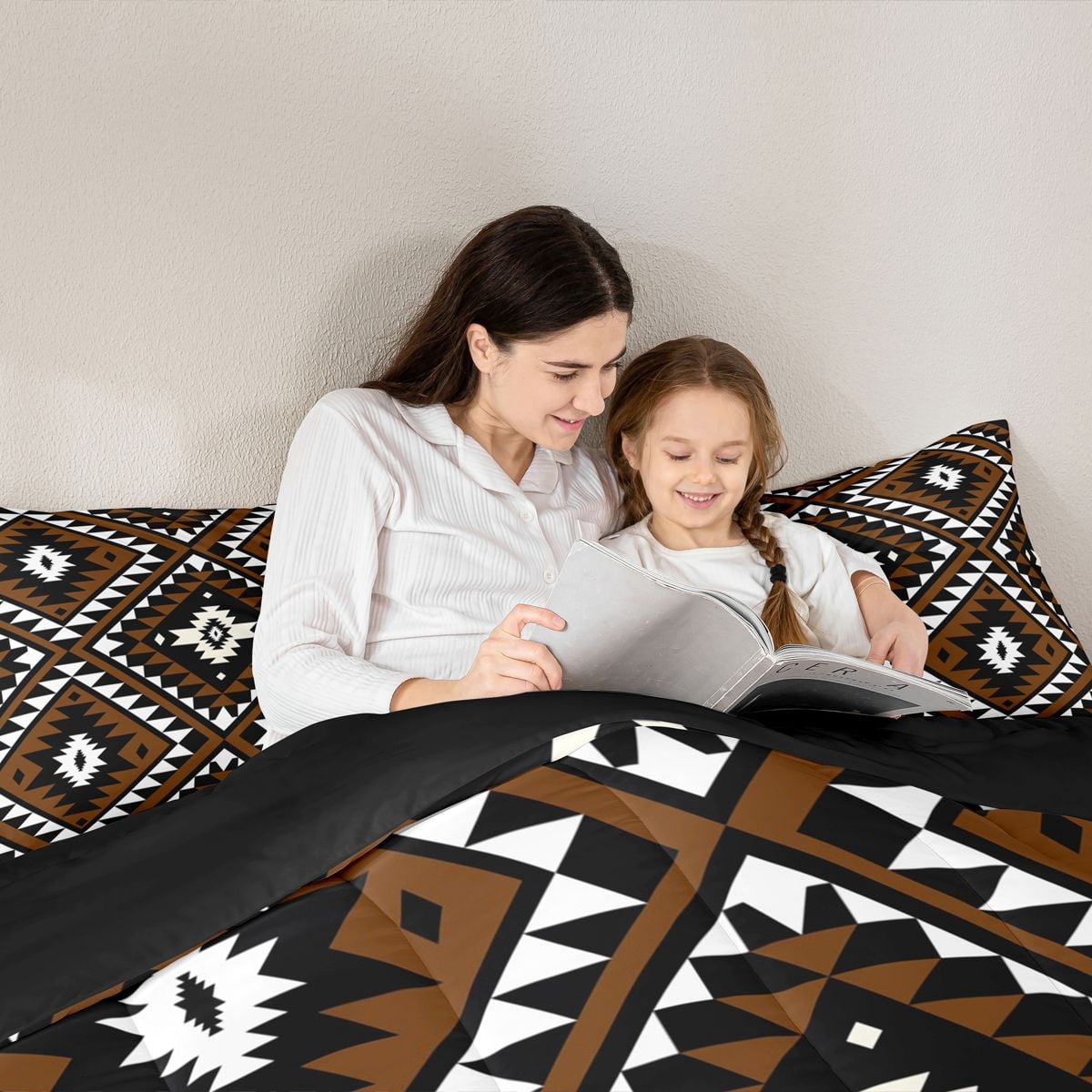 Rustic Western Twin Size Comforter Set For Men,Southwestern Aztec Bedding Set Bohemian Quilt Comforter Ethnic Mexican Geometric Diamond Duvet Insert Brown Black White Farmhouse Room Decor 2 Pcs - Image 3