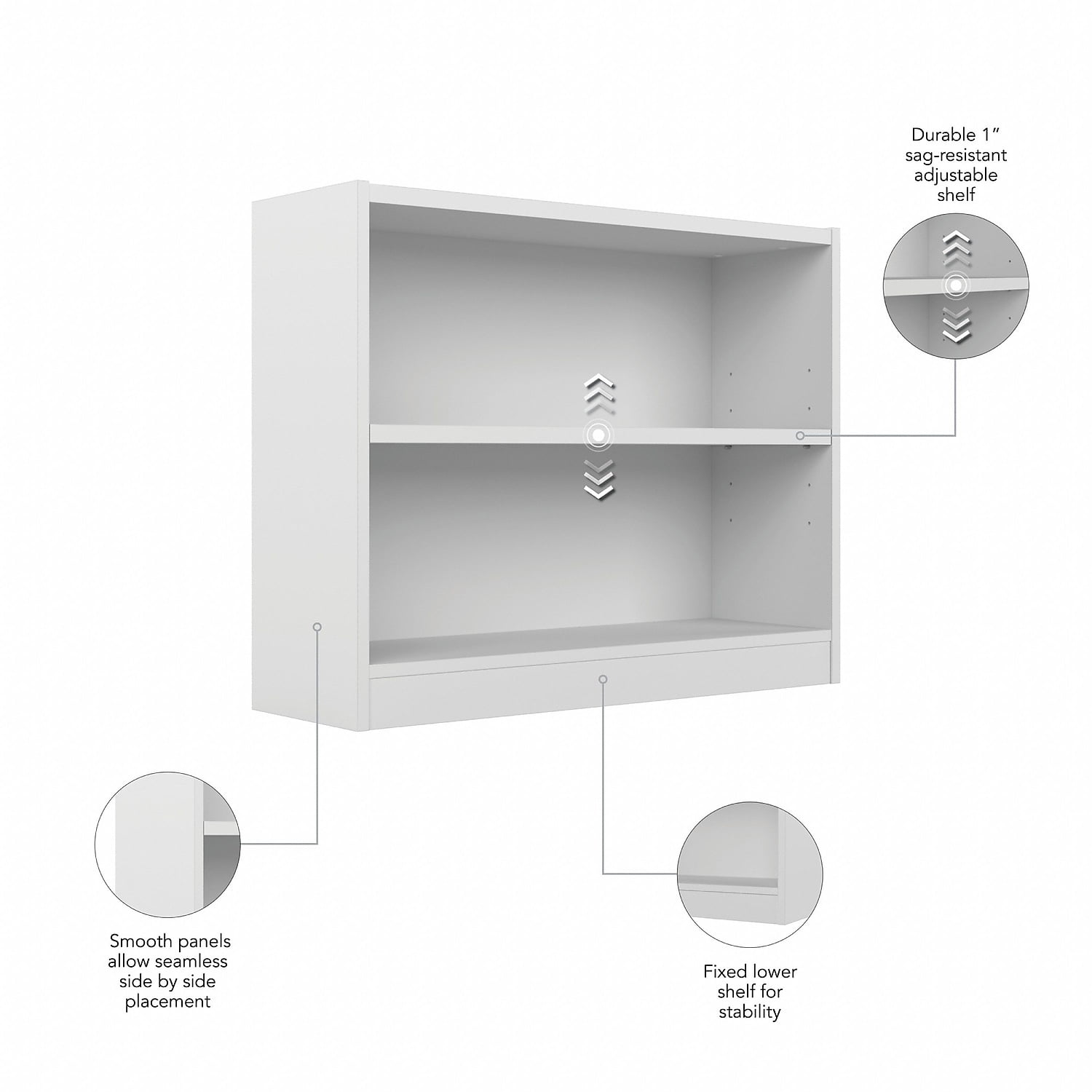 Universal 2 Shelf Bookcase in Pure White - Engineered Wood - Image 7