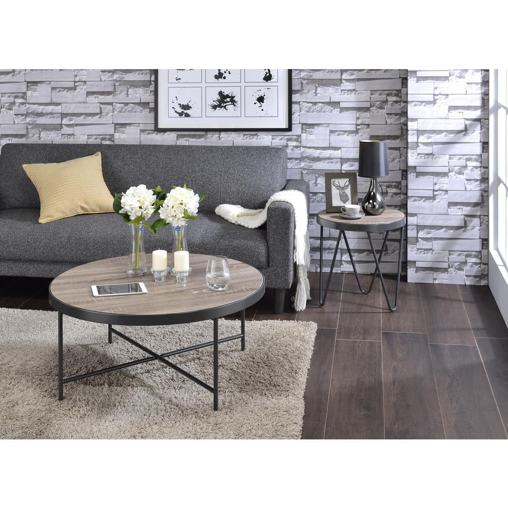 ACME Bage Round Wooden Top End Table in Weathered Gray Oak - Image 2