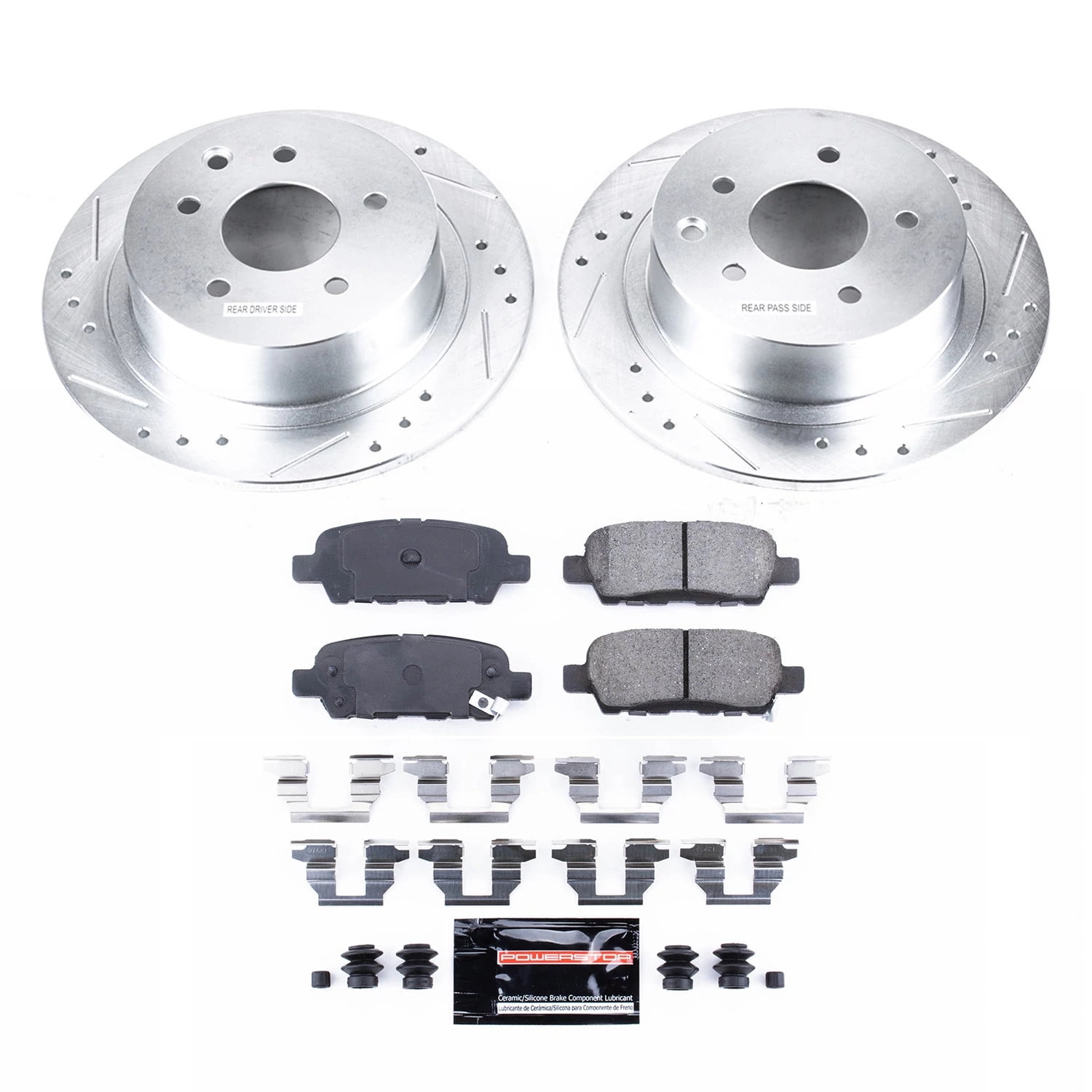 PowerStop Rear Z23 Evolution Sport Carbon-Fiber Ceramic Brake Pad and Drilled & Slotted Rotor Kit Fits: NISSAN Select Models K098 - Image 3