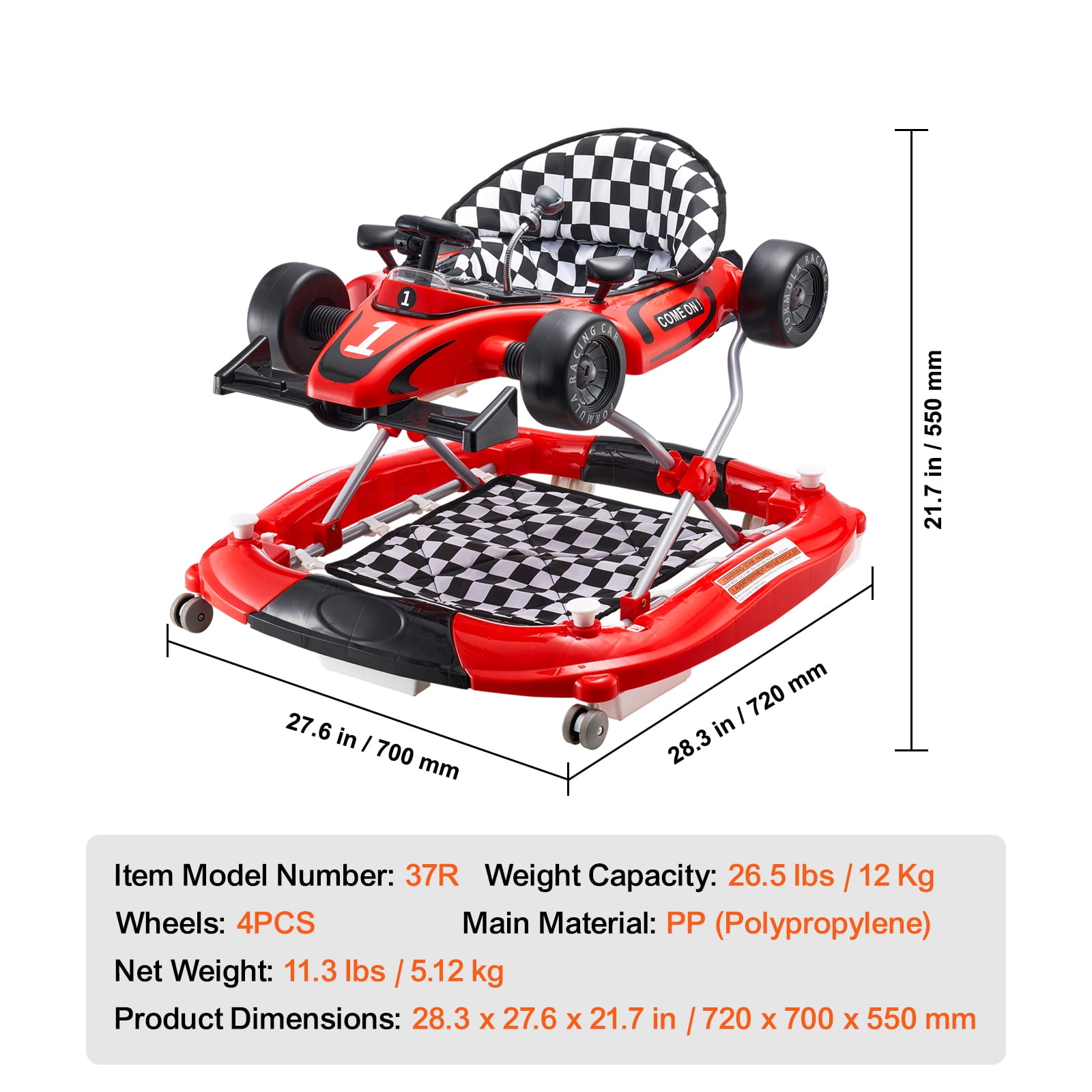 KFFKFF Baby Walker 4 in 1, Foldable Height Adjustable Baby Walker with Wheels, Infant Toddler Walker with Foot Pads, Anti-Fall Baby Walker With Steering Wheel - Image 7