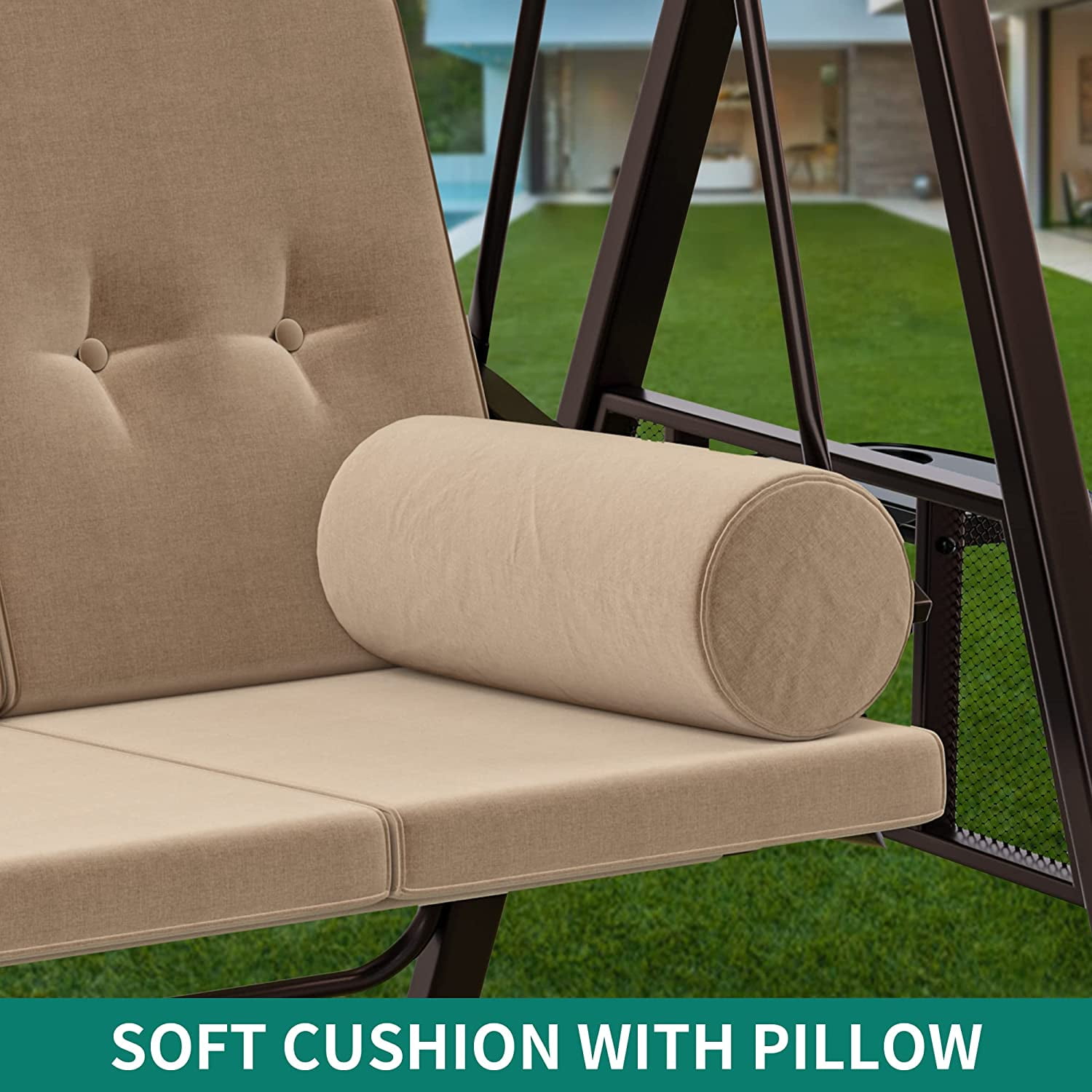 Dextrus Alloy Steel Chair Porch Swings with Adjustable Canopy and Removable Cushions, Dark Brown - Image 5