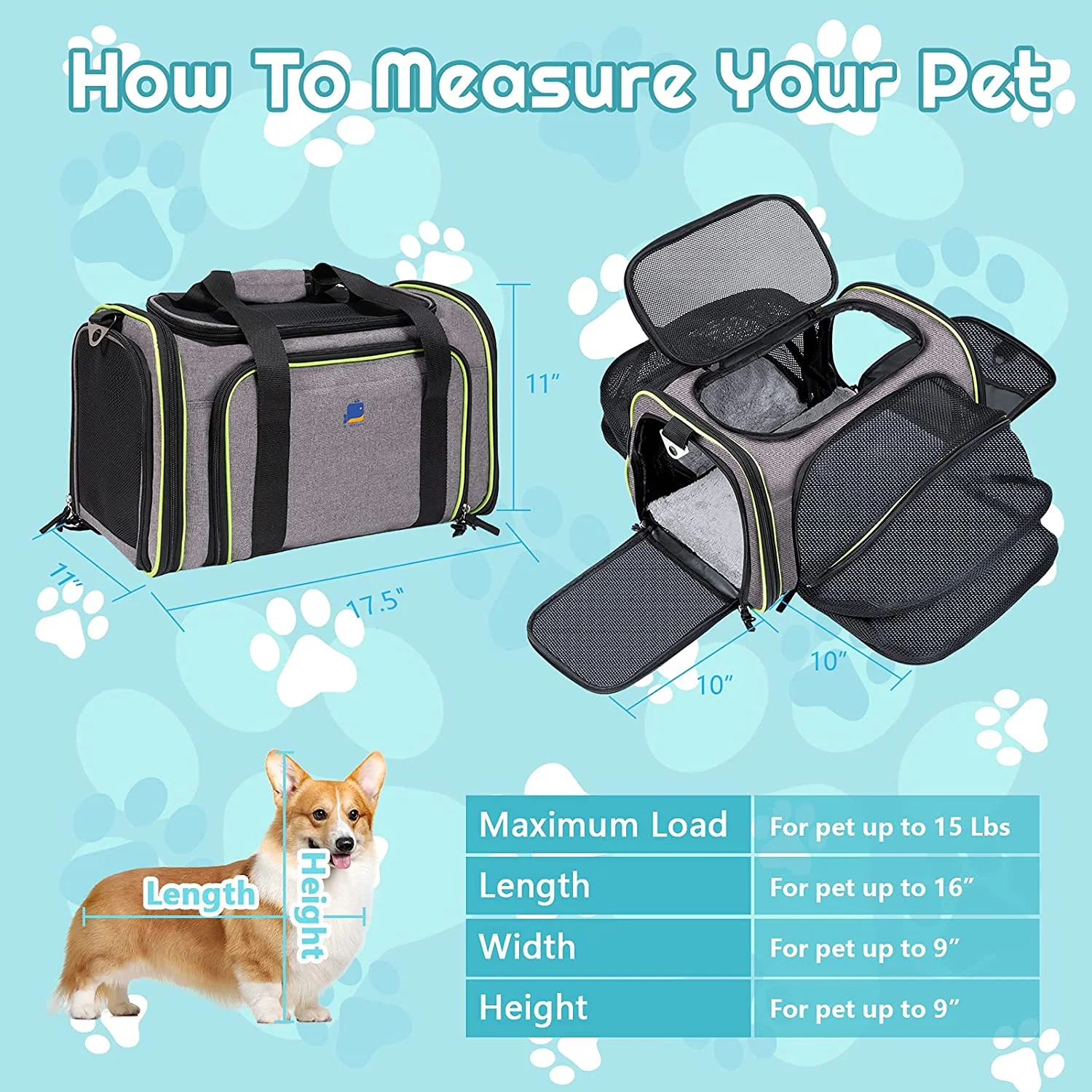 Q-Hillstar Pet Carrier, Cat Carriers, Expandable Airline Approved Soft-Sided Carrying Bag for Dogs Cats Puppy Small Animals, Gray - Image 2