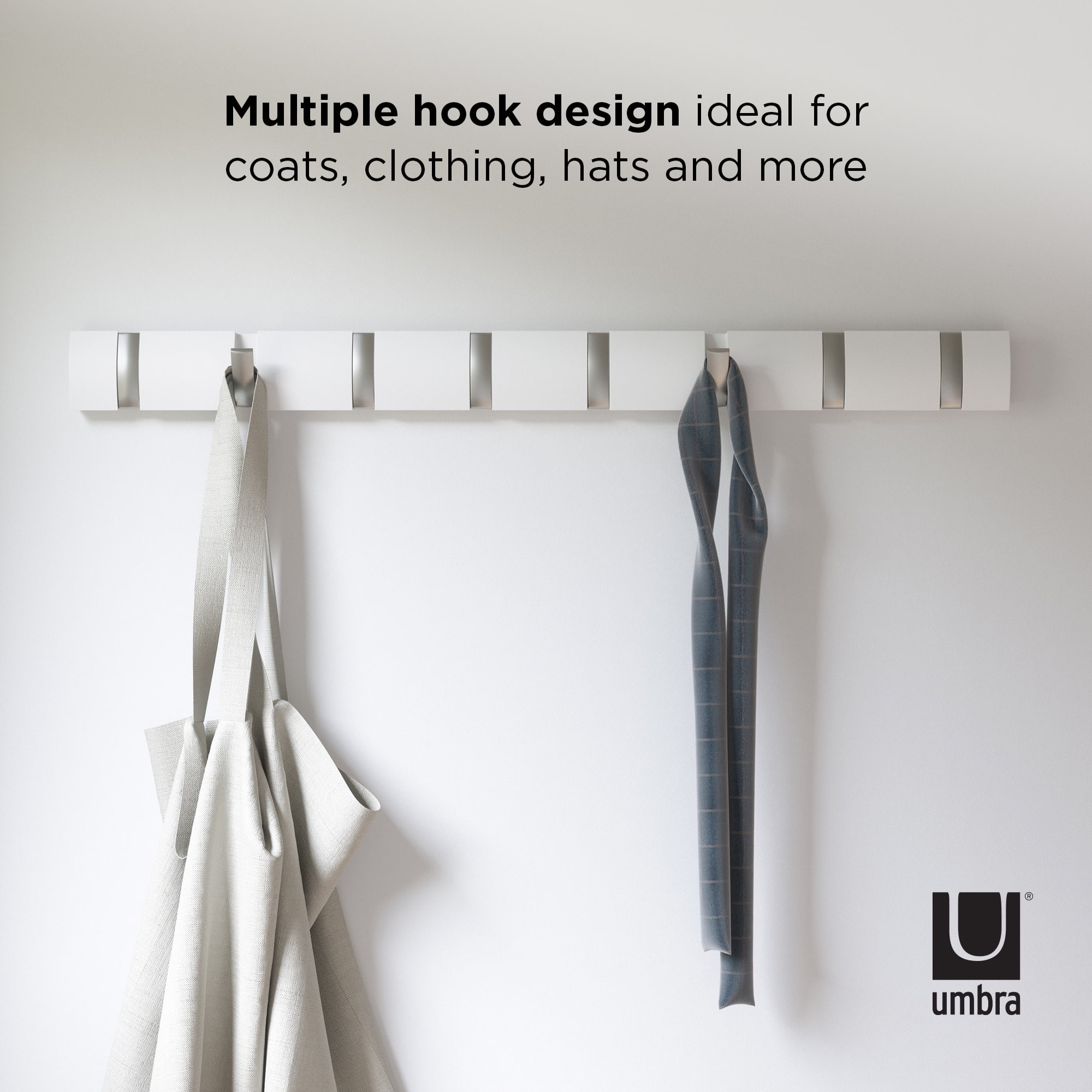 Umbra Flip 8 Hook Wall Mounted Coat Rack White - Image 5