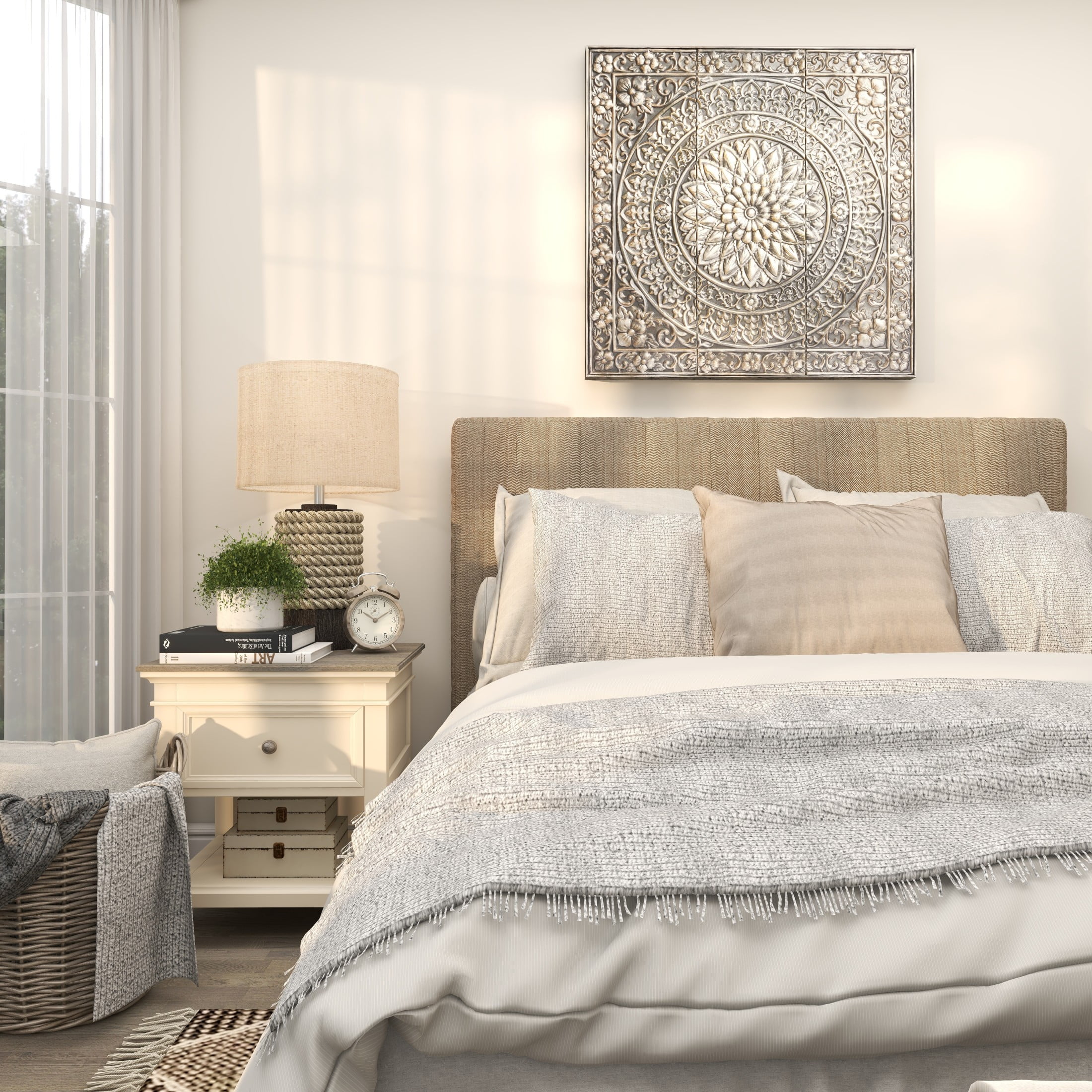 DecMode Silver Metal Embossed Scroll Floral Wall Decor with Gray Backing - Image 9