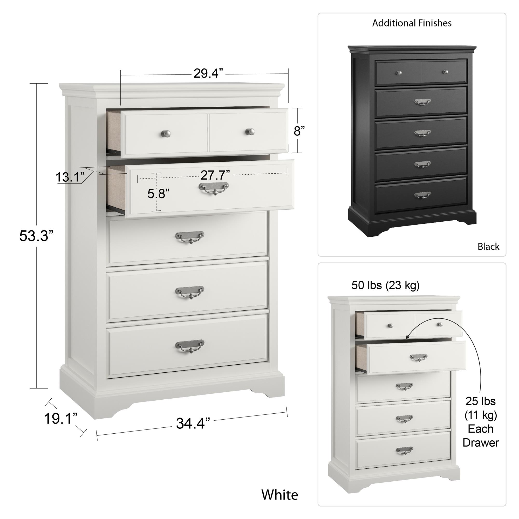 Ameriwood Home Vox 5 Drawer Dresser, White - Image 8