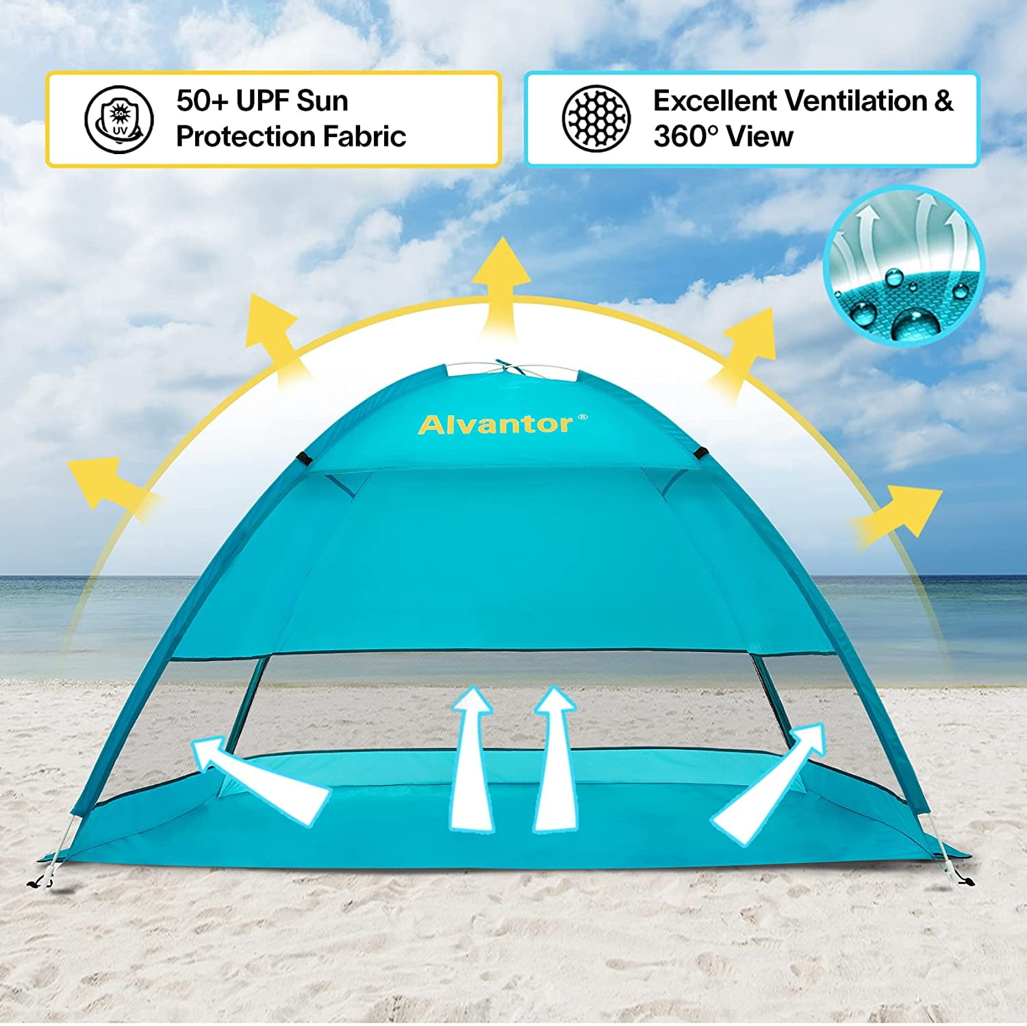 Beach Tent Pop-Up Beach Umbrella Sun Shelter Pop Up UV50+ Canpoy by Alvantor - Image 6