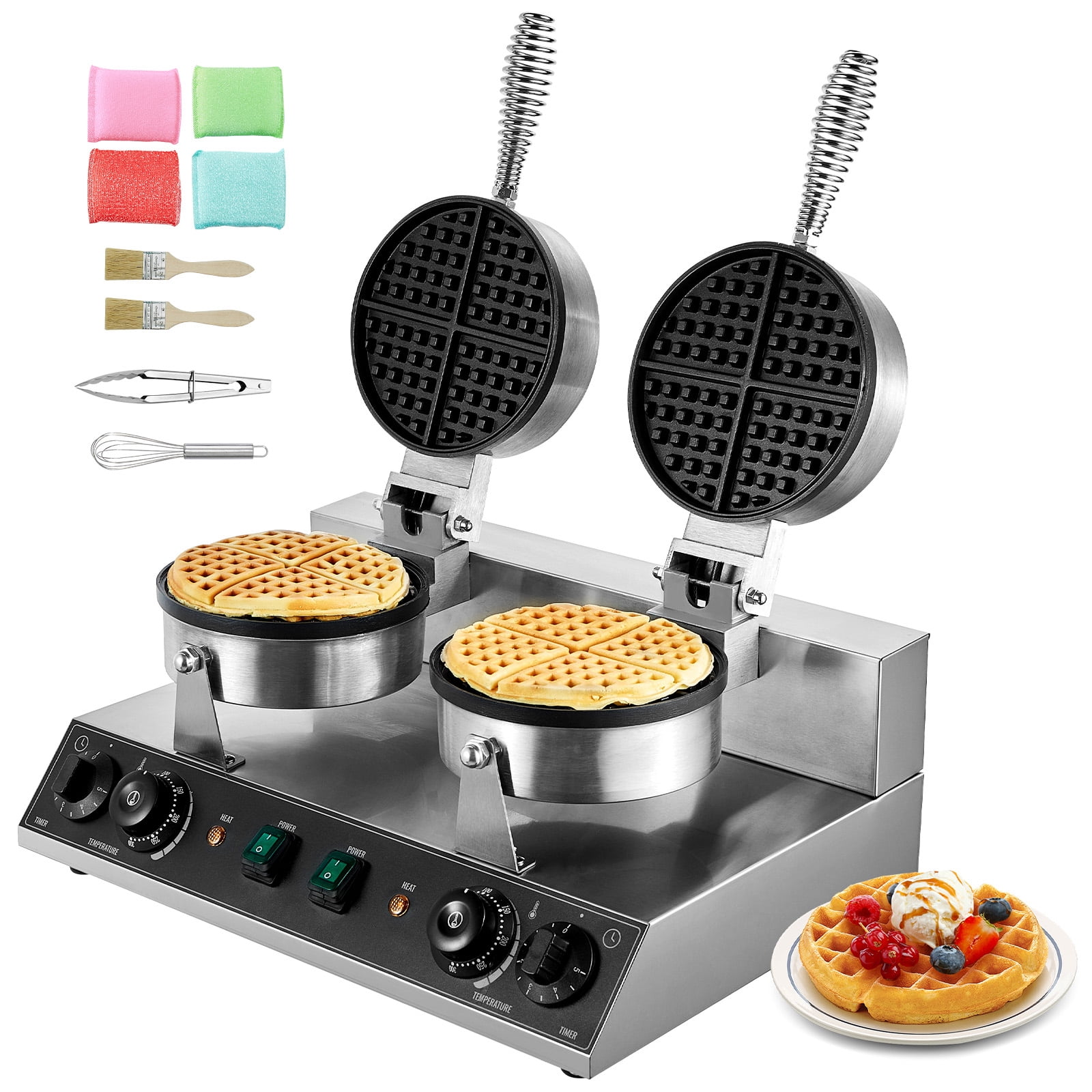 KFFKFF Double Head Commercial Waffle Maker, Round Belgian Waffle Cooking Device, 2460W, Non-Stick, with Temperature and Timer Settings, Ideal for Cafes, Bakeries, Snack Shops, and Home Use - Image 7