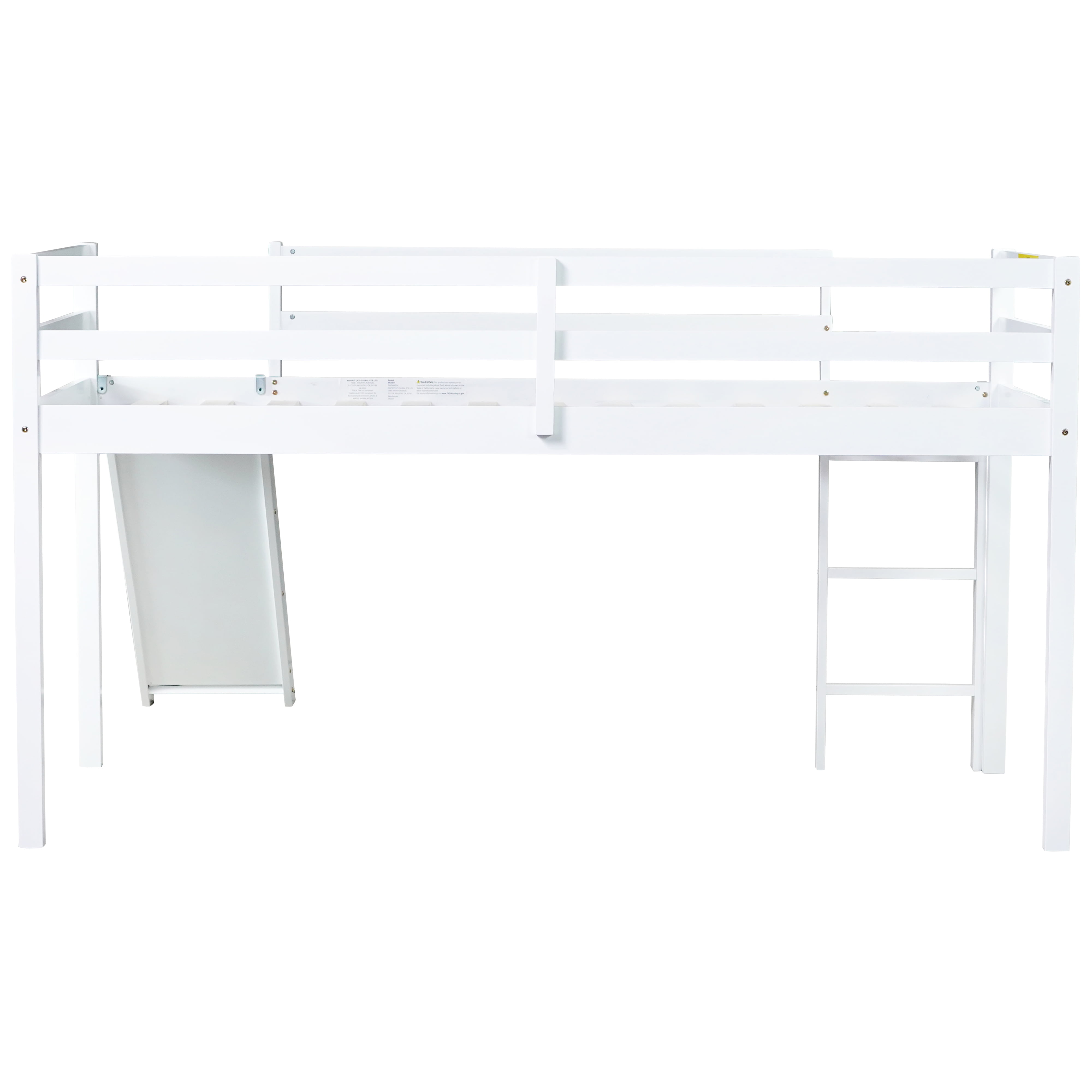 Miniyam Wood Twin Size Loft Bed with Slide, Guardrails and Ladder for Kids, White - Image 7
