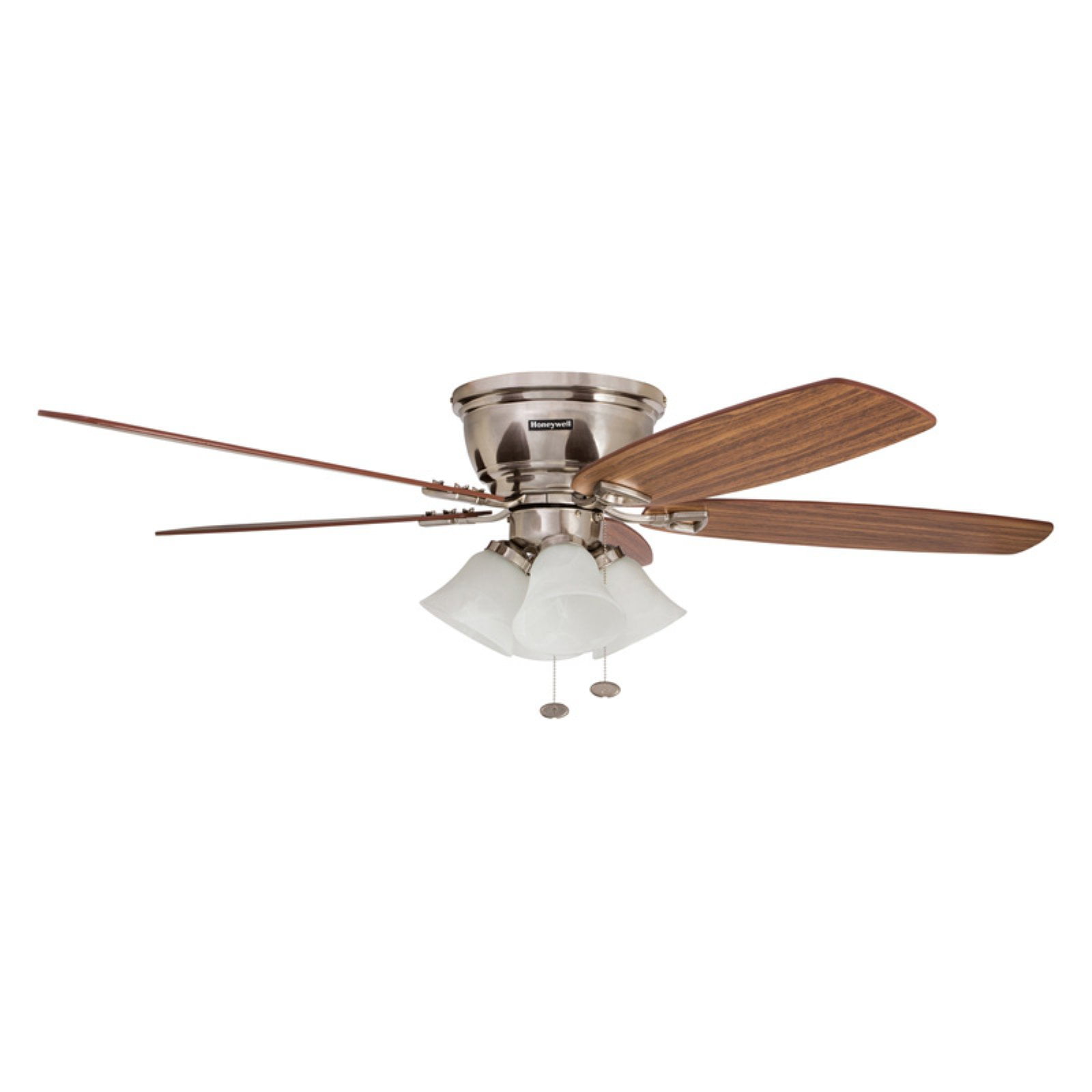 52" Honeywell Glen Alden Brushed Nickel Hugger Ceiling Fan with 4 Light - Image 6