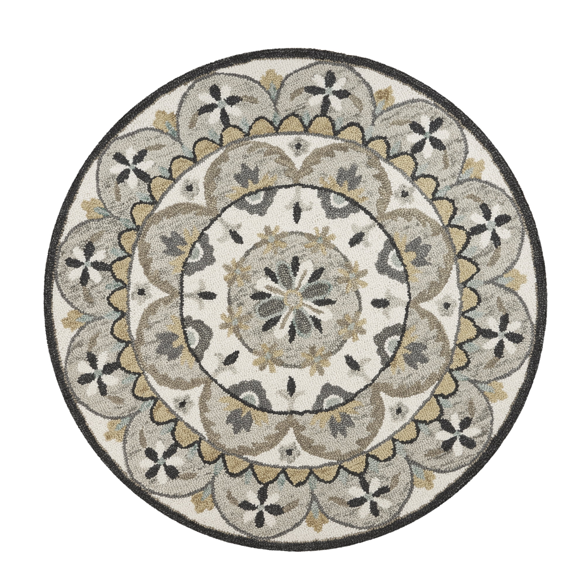 Ox Bay Elle 4' Round Gray/Ivory Floral Medallion Indoor Area Rug - Image 6