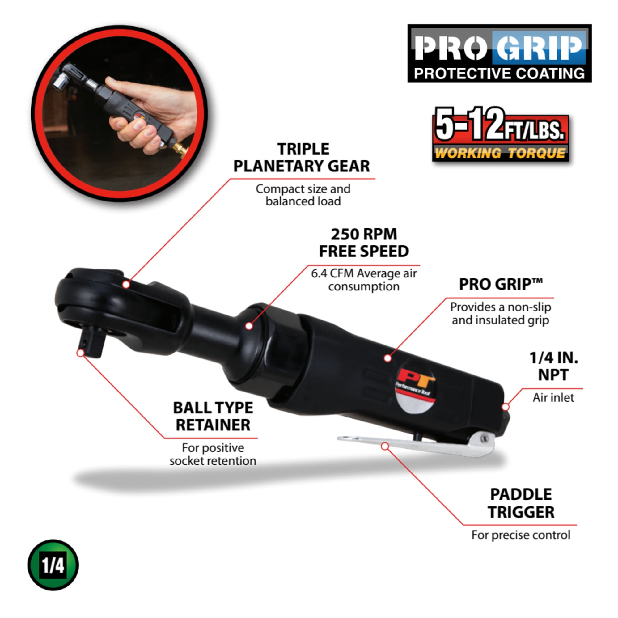 Performance Tool M637 1/4-Inch Drive Air Ratchet - Image 4