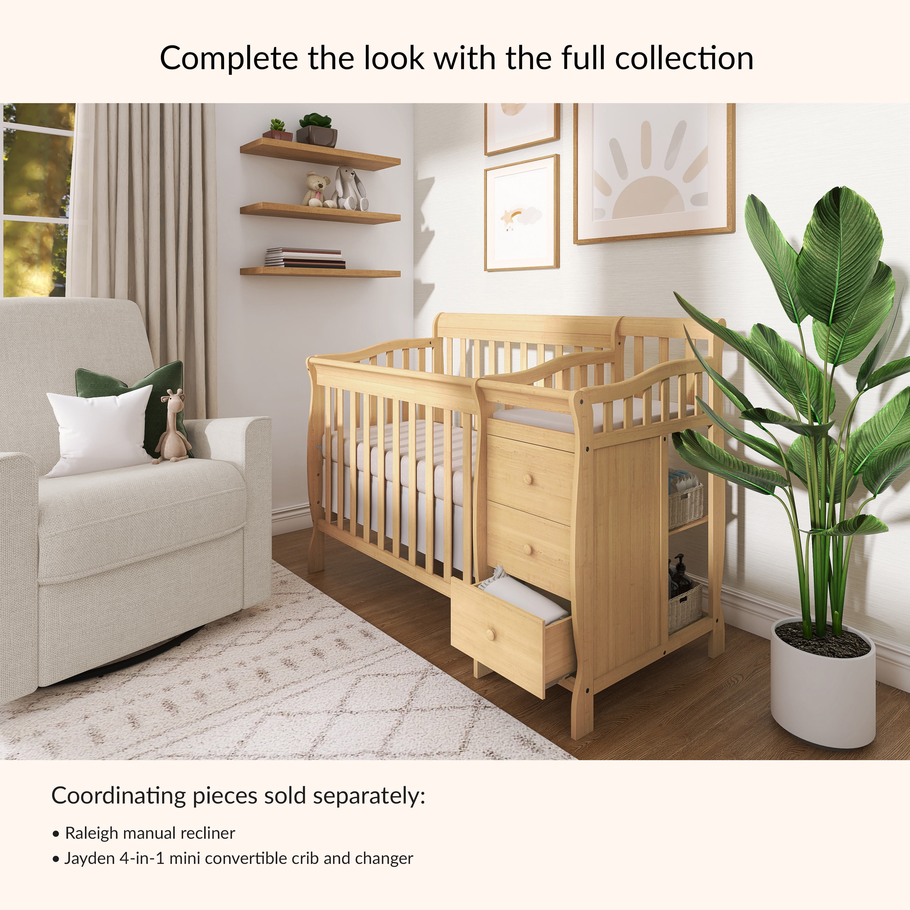 Dream On Me Jayden 4-in-1 Convertible Mini Crib with Changer Natural - Image 6