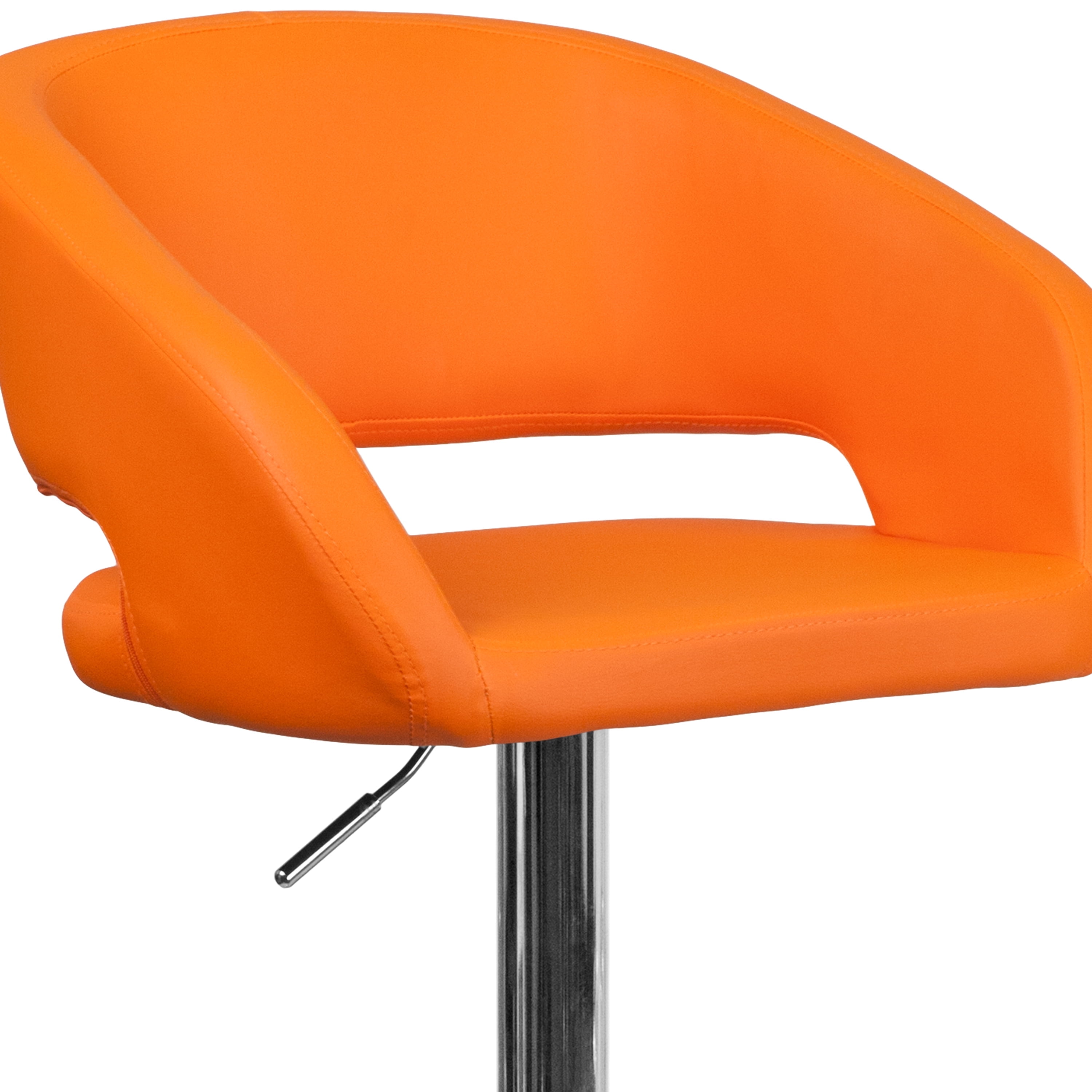 Flash Furniture Erik Contemporary Orange Vinyl Adjustable Height Barstool with Rounded Mid-Back and Chrome Base - Image 3