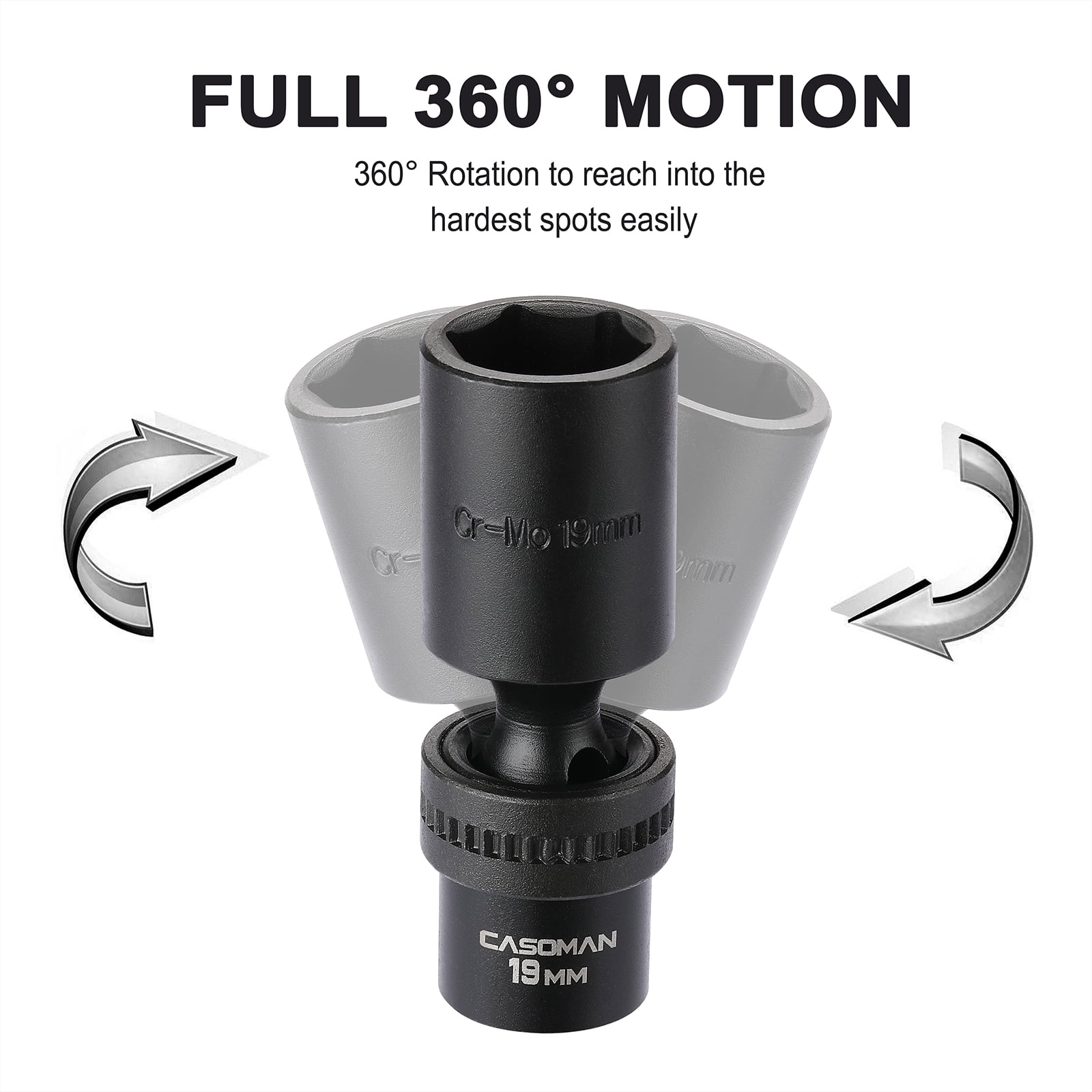 CASOMAN 10 Pcs 3/8" Drive Deep Standard Universal Impact Socket Set, 6 Point, CR-MO, Metric, 10-19mm - Image 6