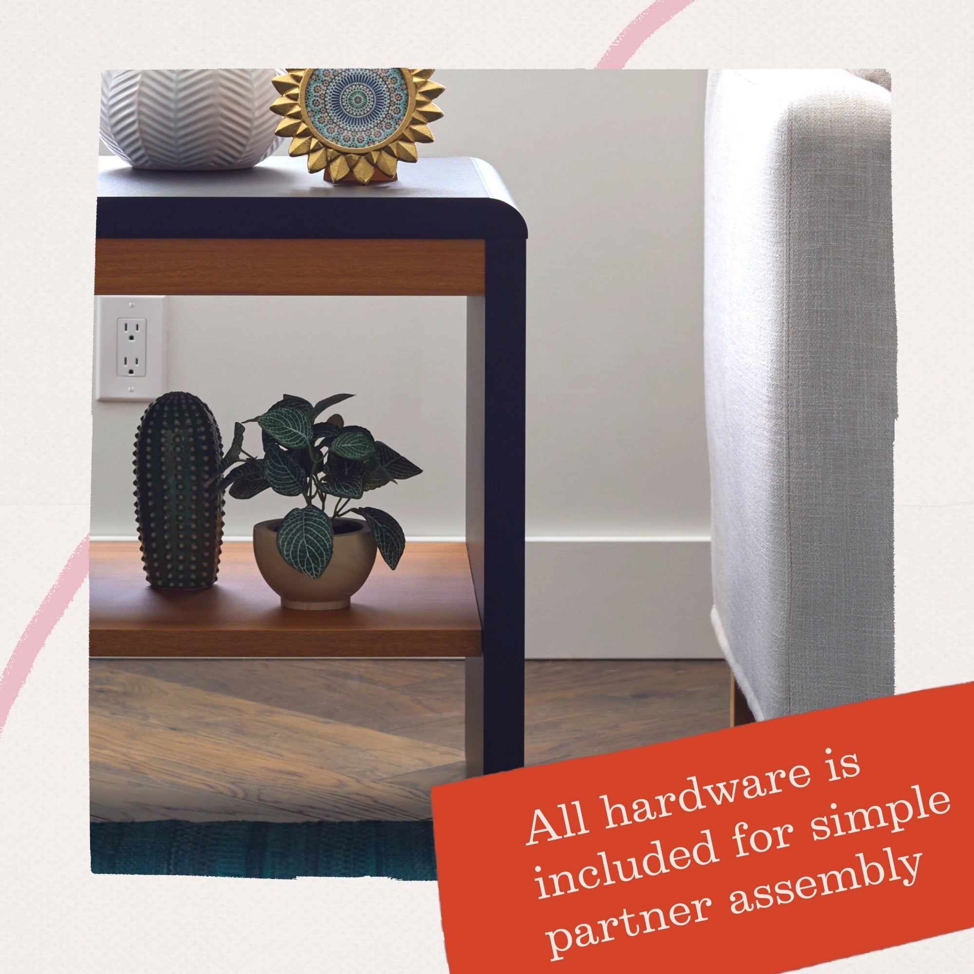 Mayview Gatsby Rounded Living Room Corner with USB End Table, Black & Oak - Image 4