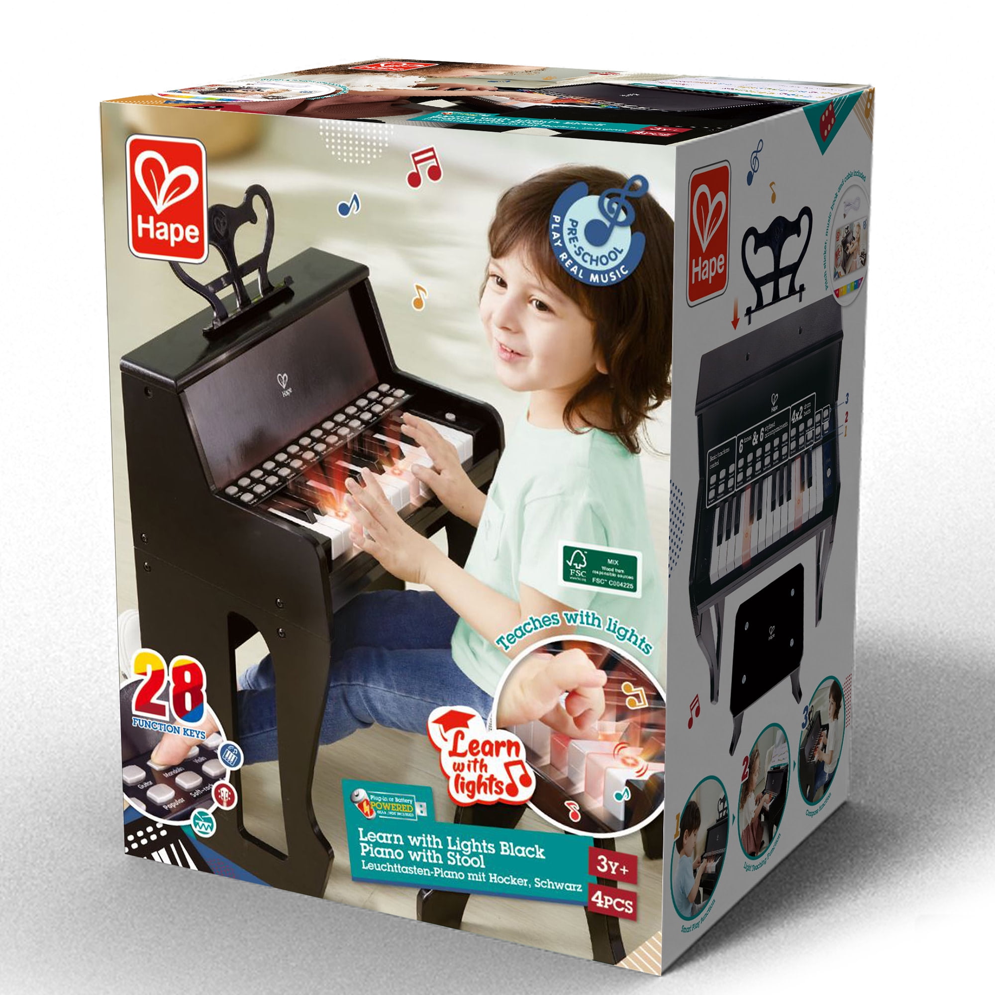 Hape: Learn With Lights Piano w/ Stool - Black - Wooden Electric Musical Toy, 25 Light-Up Keys, Demo Tunes, Record & Playback, Instrument, Kids Age 3+ - Image 10