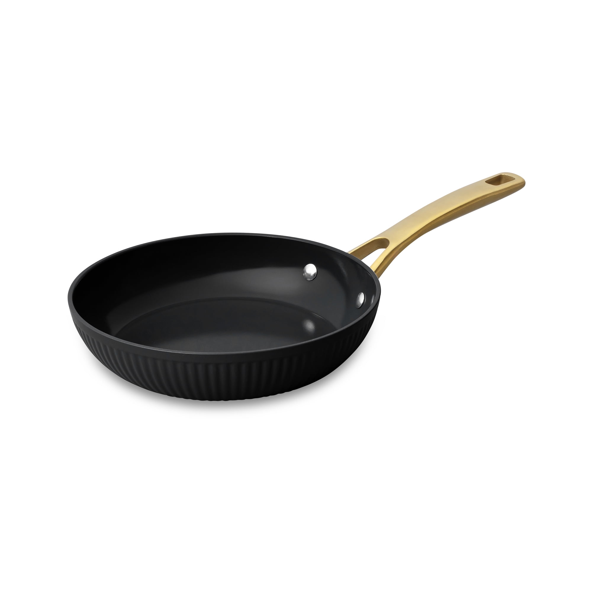 Thyme & Table 12-Piece Nonstick Signature Ribbed Cookware Set, Pots and Pans Set - Black & Gold - Image 2