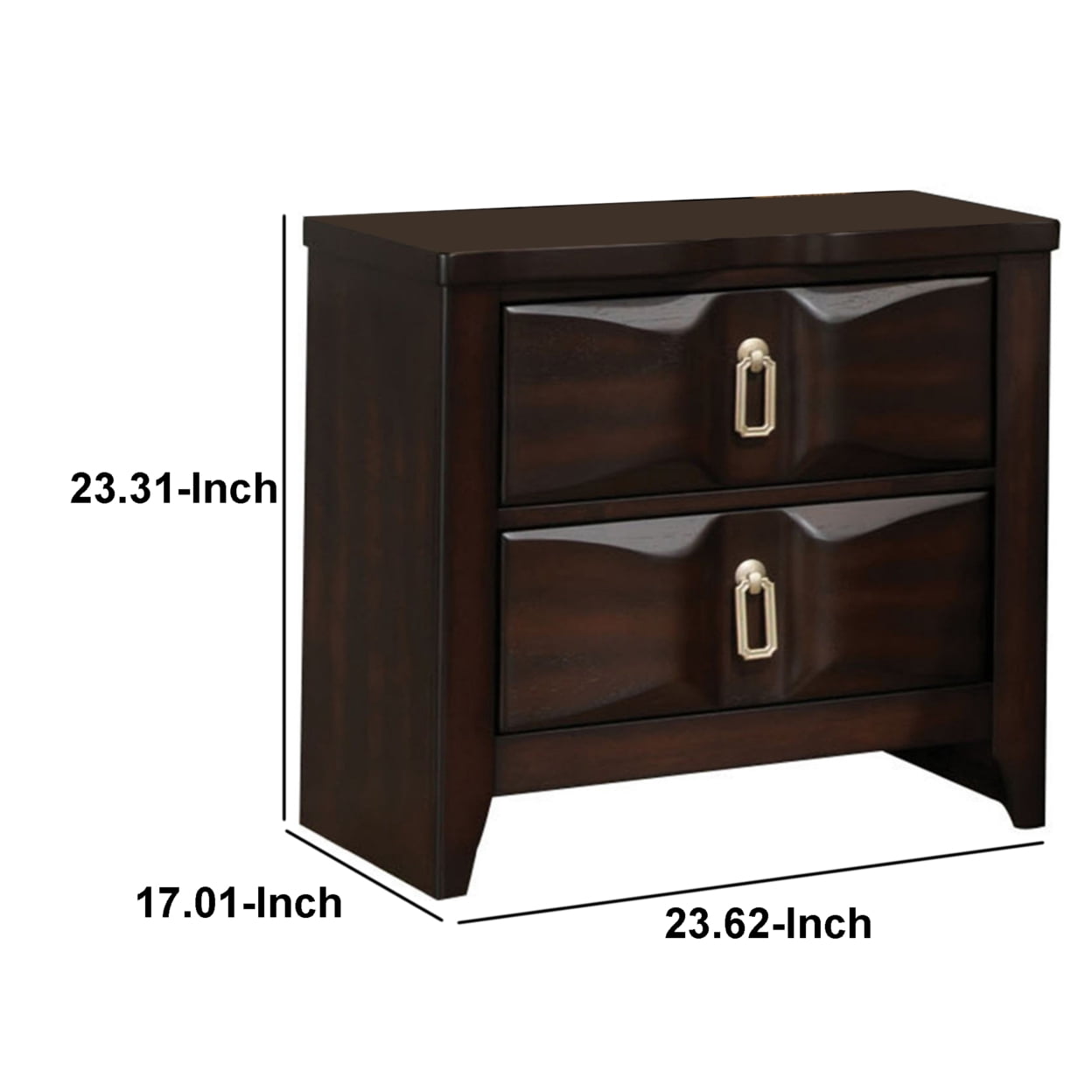 Transitional Style Wood Nightstand with 2 Drawers Espresso Brown - Saltoro Sherpi - Image 5