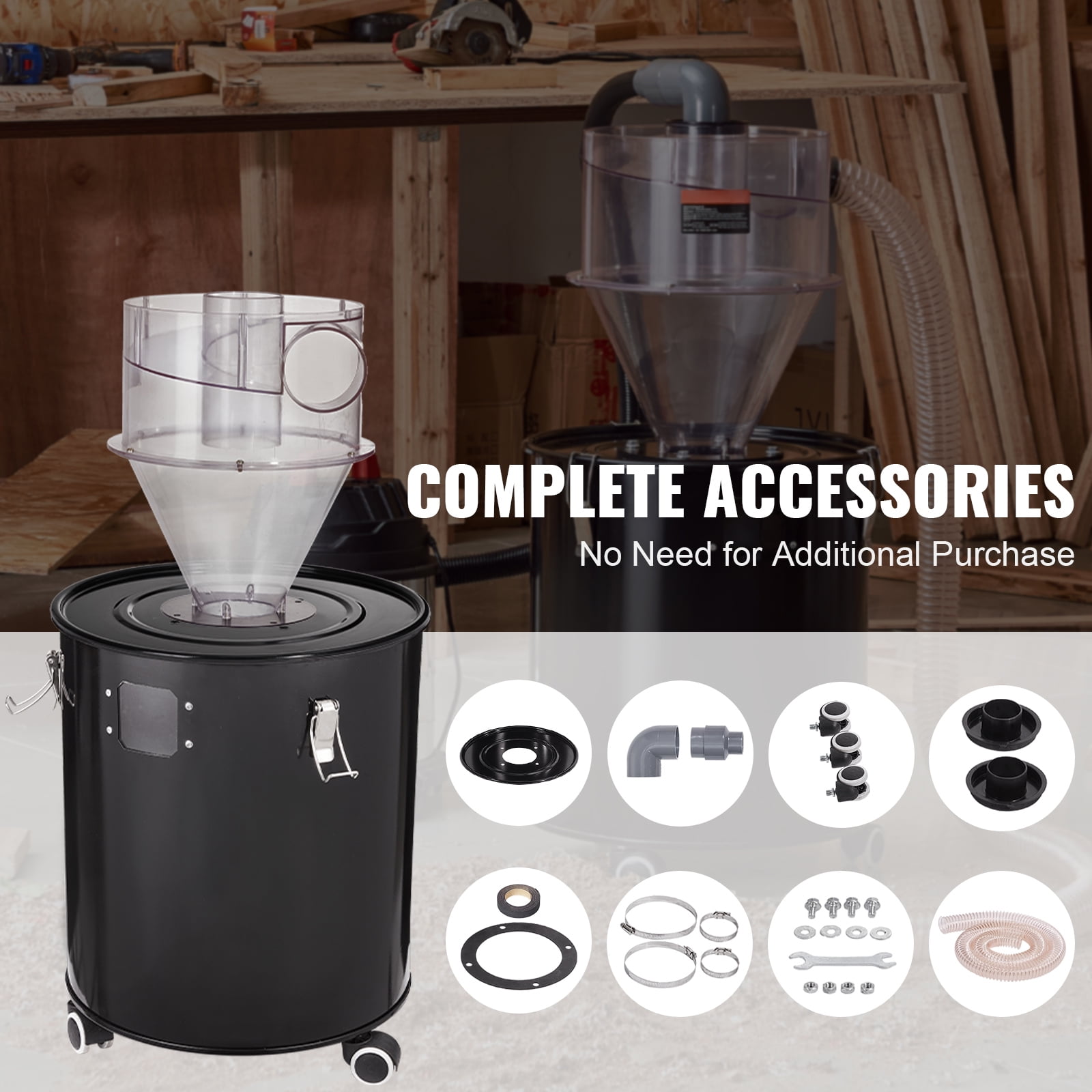 KFFKFF Dust Cyclone Kit with Steel Container, 4" Upgrade for Dust Collection Systems, ABS Dust Deputy, 2" Outer Diameter Connector & Hose for Wet/Dry Vacuums, Compatible with 13.21 Gallon Tanks - Image 4