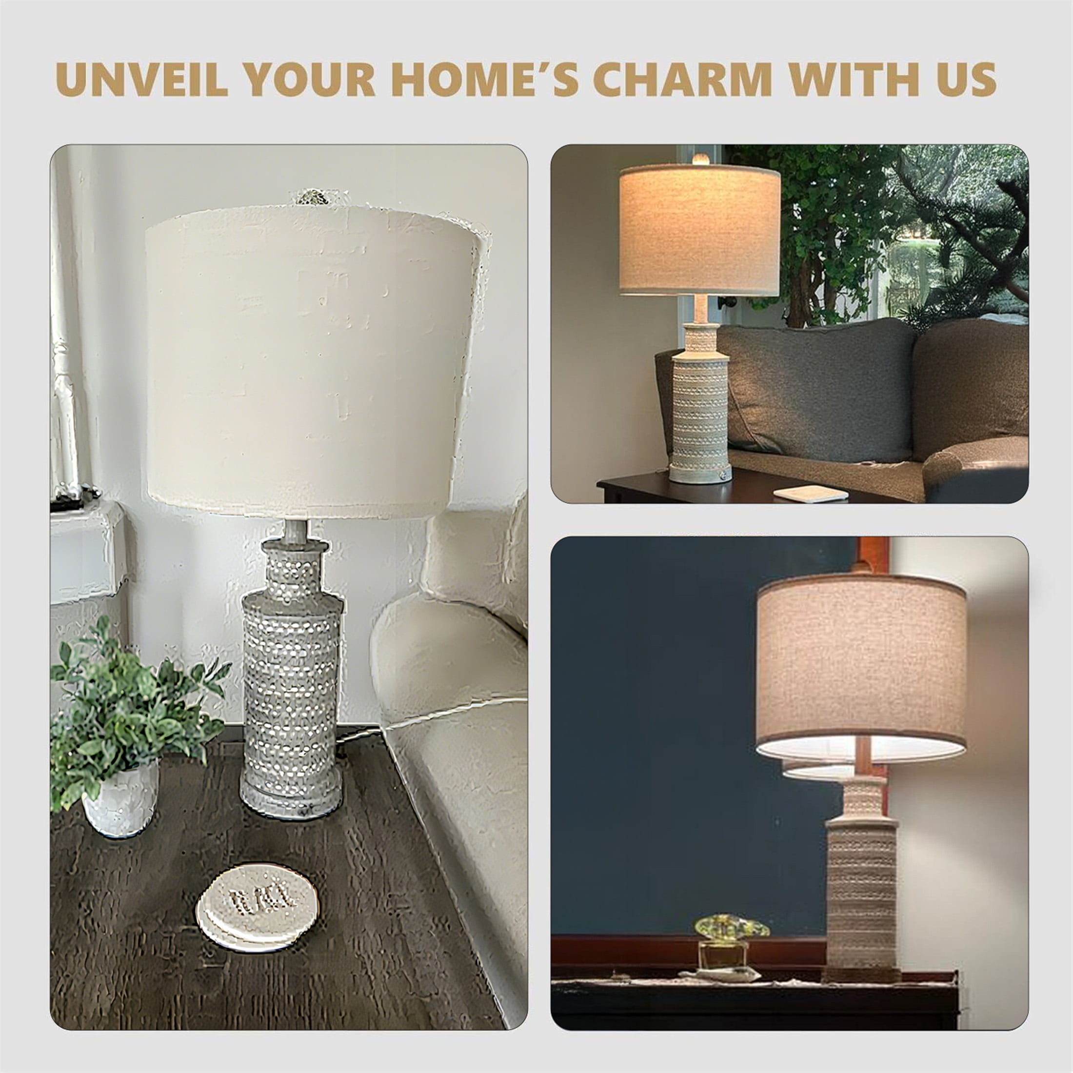 Oneach 3 Way Dimmable Table Lamp Set of 2 with USB Ports for Bedroom Living Room 24.5" Vintage Rustic Farmhouse Touch Control Nightstand Bedside Lamps Resin (Bulbs) - Image 2