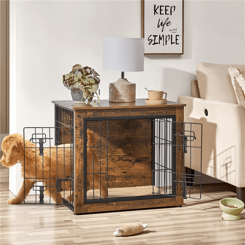 Alden Design 27.5″ W Dog Crate Furniture Small Rustic Industrial Wooden Dog Kennel - Image 6