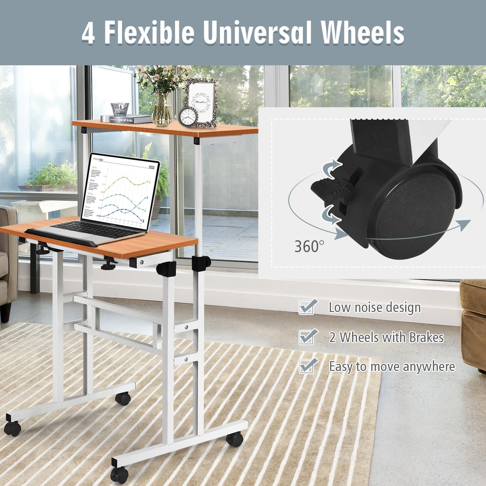 Giantex Mobile Standing Desk, Height Adjustable Stand up Desk w/Lockable Casters for Standing or Sitting, Home Office Computer Workstation - Image 5