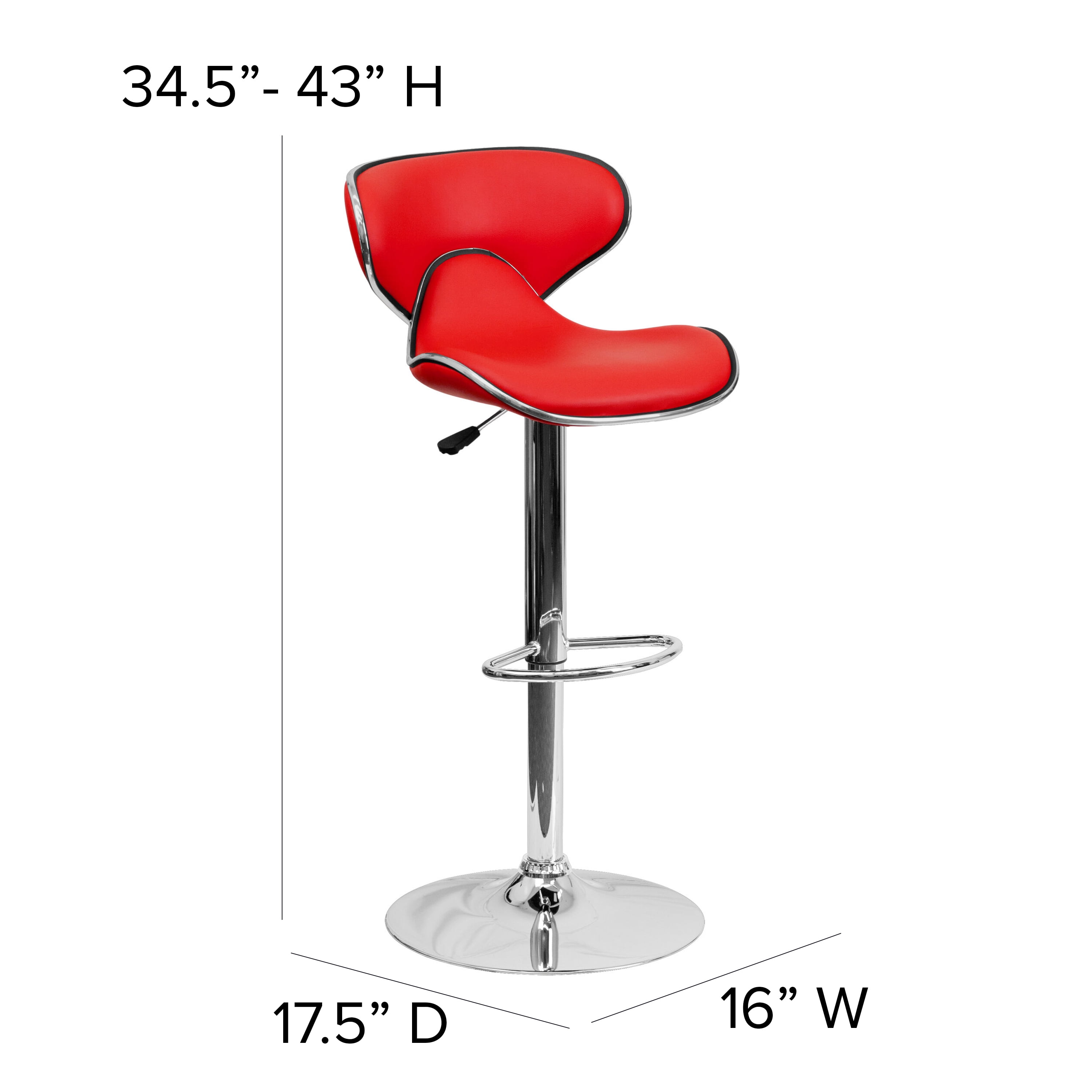 Flash Furniture Devin Contemporary Cozy Mid-Back Red Vinyl Adjustable Height Barstool with Chrome Base - Image 7