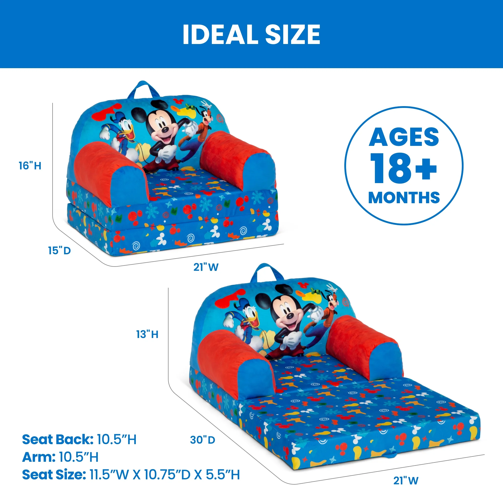 Mickey Mouse Cozee Buddy Flip-Out Chair by Delta Children, Blue - Image 9