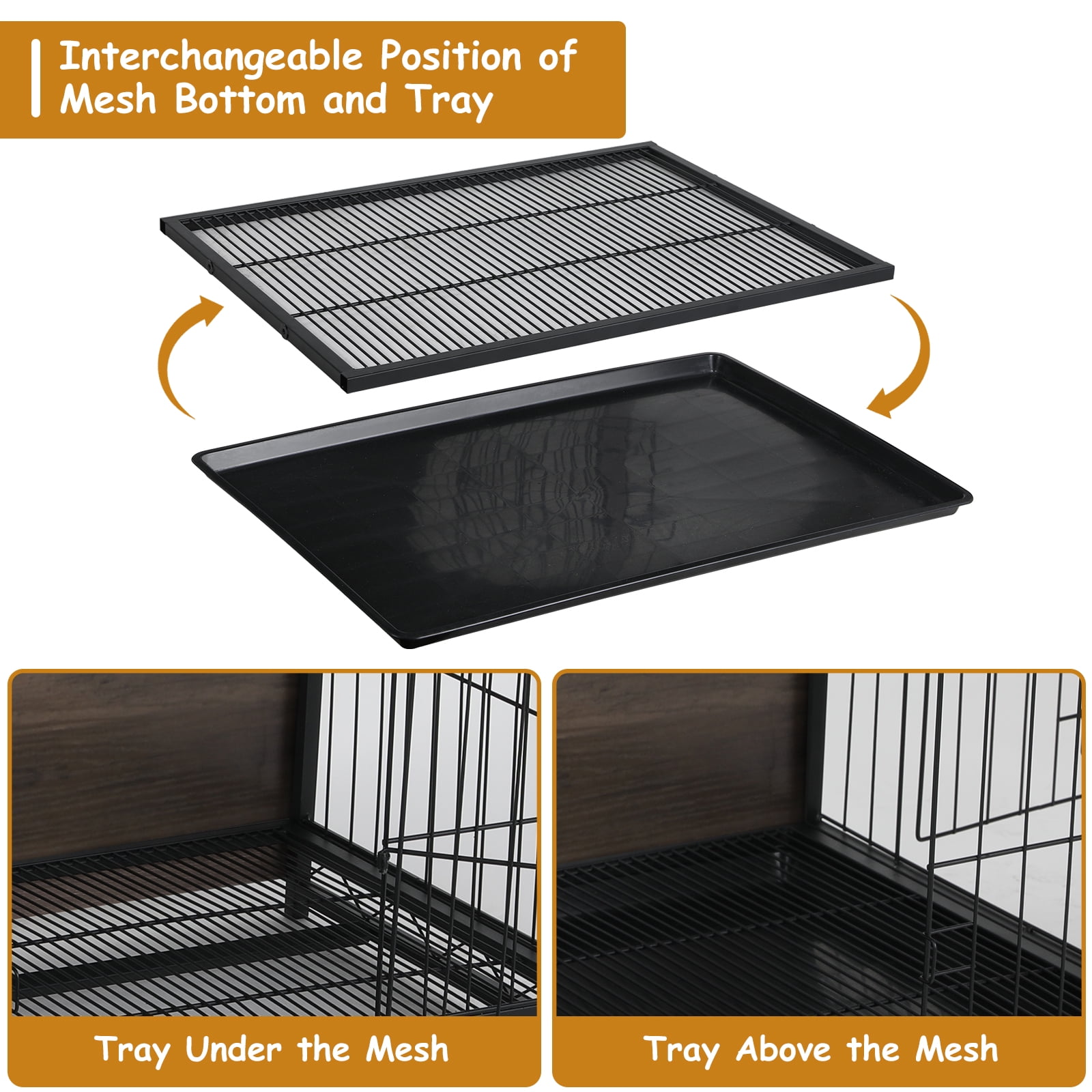 Arlopu 44.1'' Large Dog Crate Furniture, Wooden Dog Cage End Table Indoor Dog Kennel with Double Doors & Pull-Out Tray for Small, Medium, Large Dogs Under 80 lb - Image 3