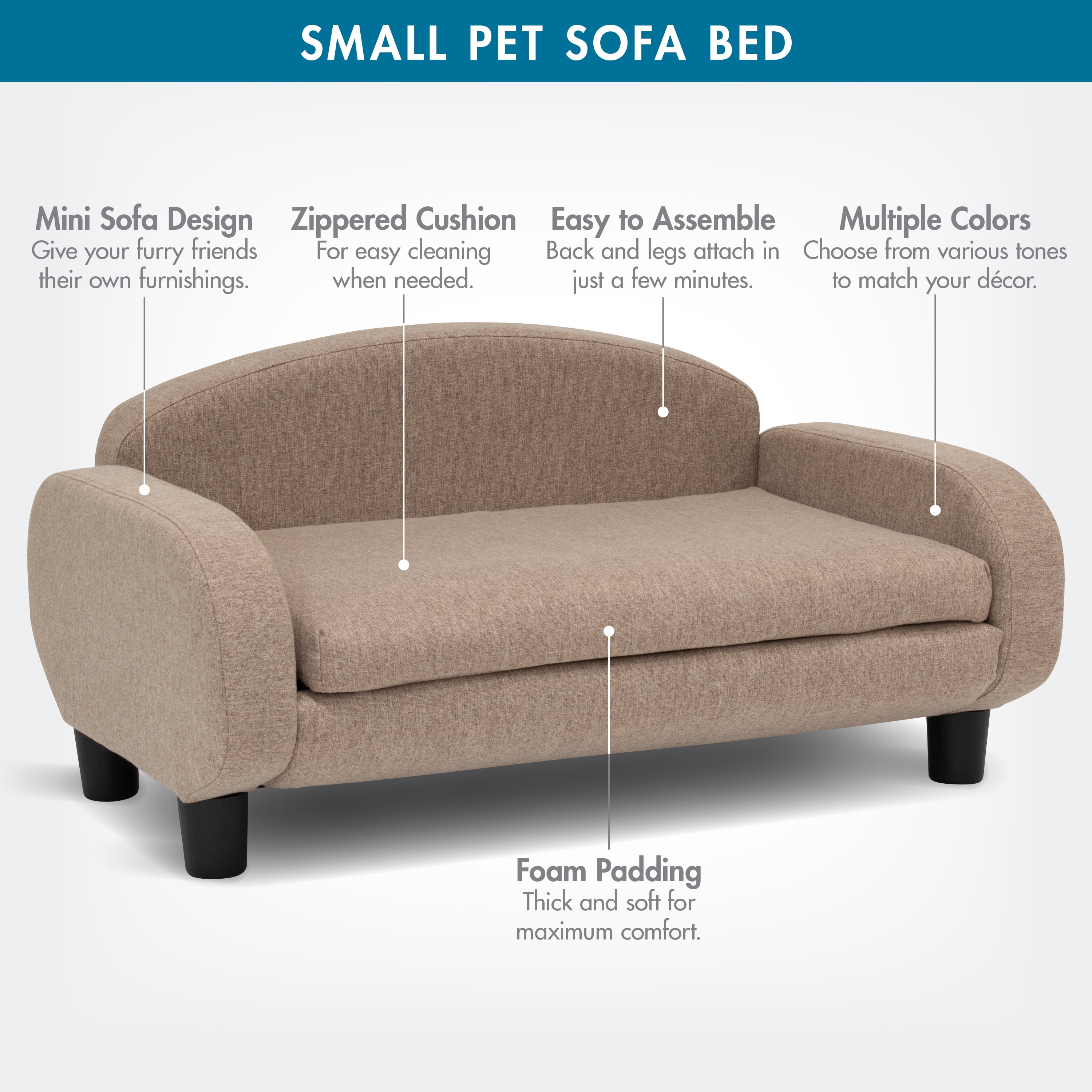 Paws & Purrs Cat Sofa Bed, Pet Couch for Indoor Cats Elevated Cat Beds with Removable Washable Mattress Cover for Kitten, Puppy or Small Animal- 31.5" Wide, Sand - Image 3