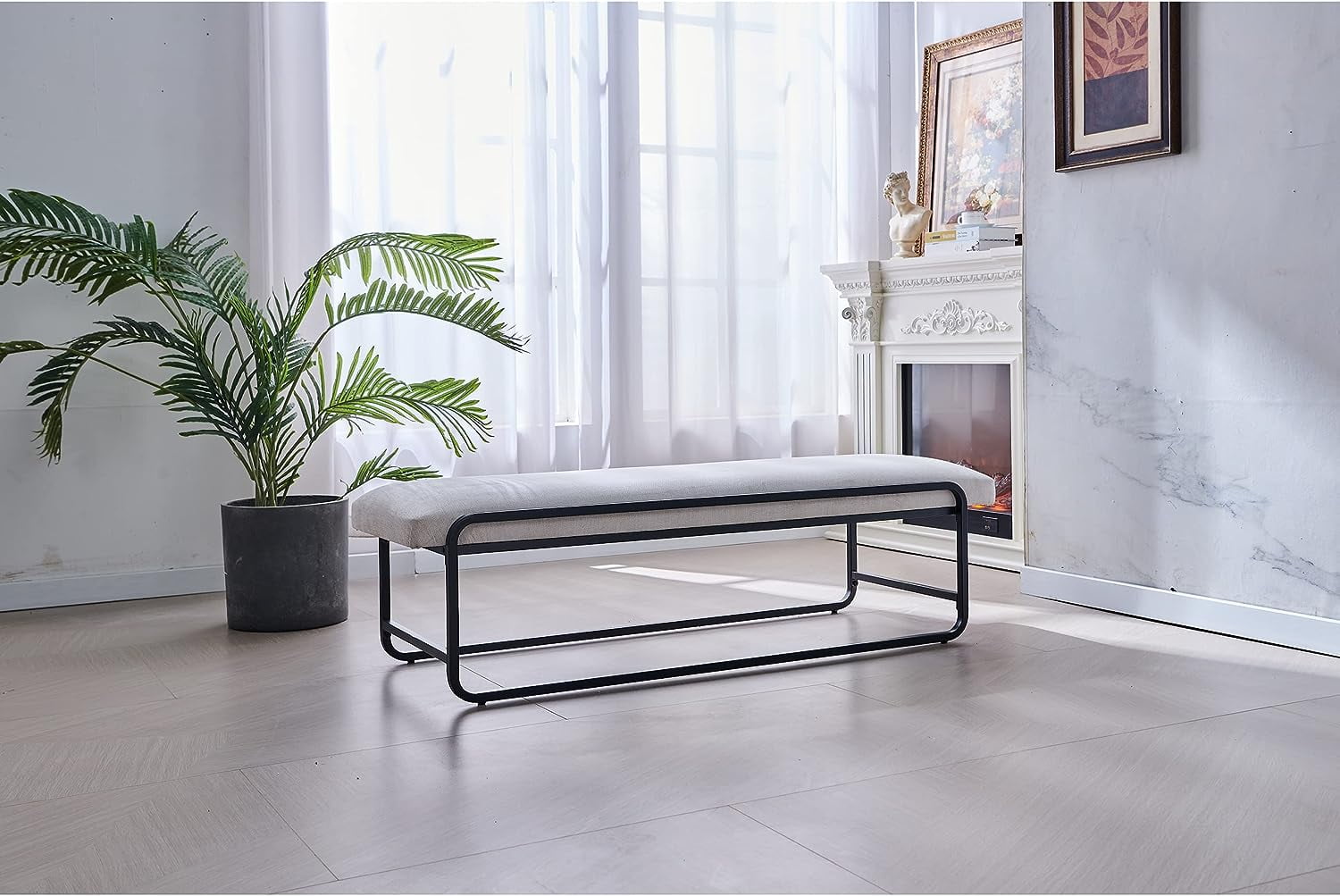 Nathaniel Home Upholstered Bedroom Benches, 60 inch Kids Ottoman Vegan Leather Footrest Stool, Accent Bench for Entryway Bedroom End of Bed, White - Image 6