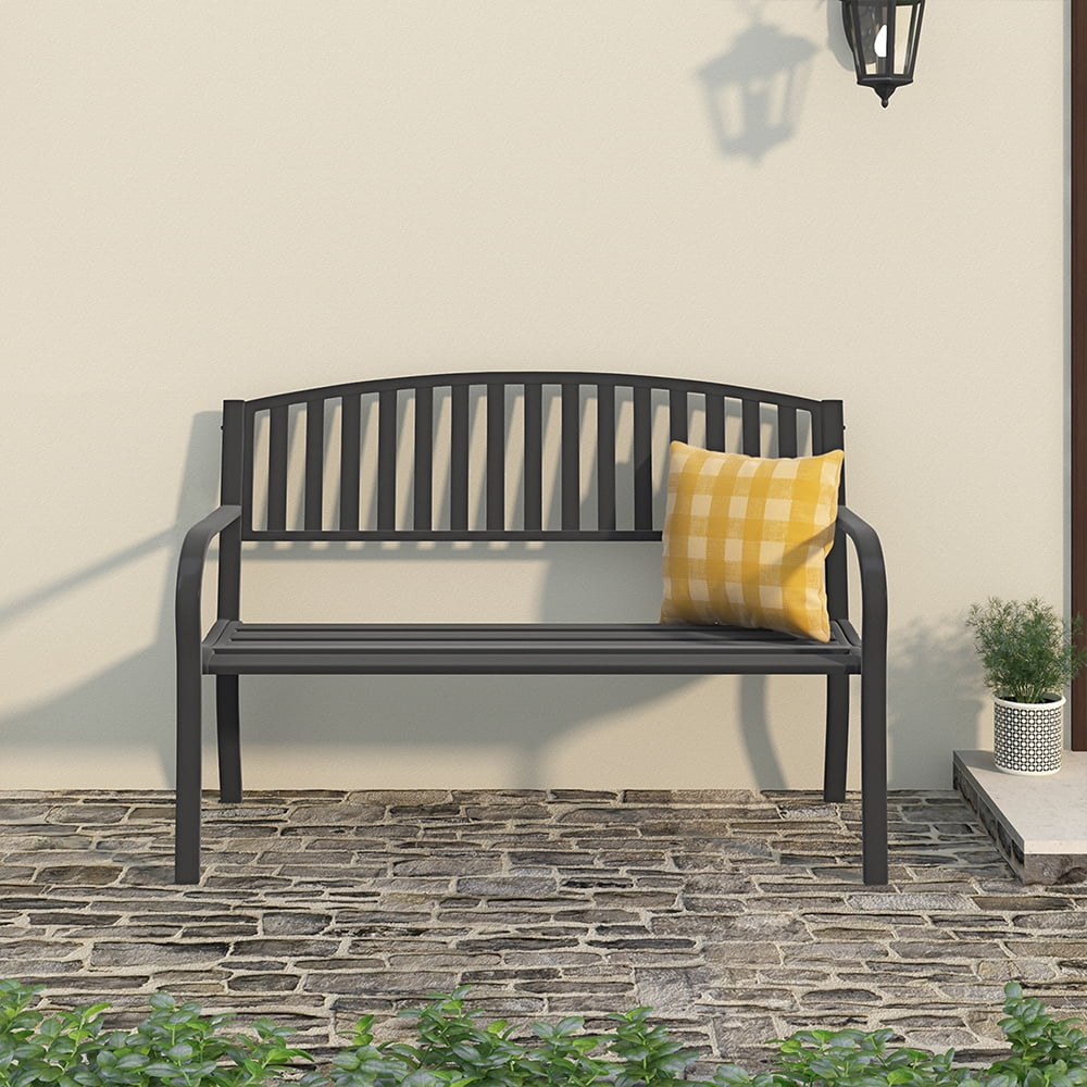 Abble Stainless Steel Weather Resistant Garden Bench, Black - Image 4