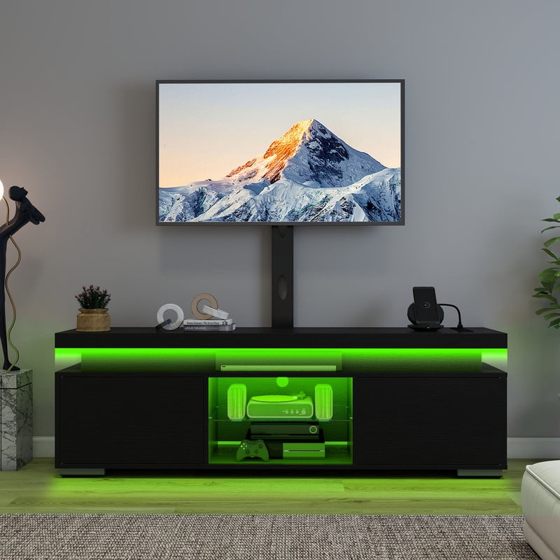 Uforic TV Stand with Mount & Power Outlet, LED TV Mount for 55/60/65 inch TVs, Height Adjustable, Black - Image 3