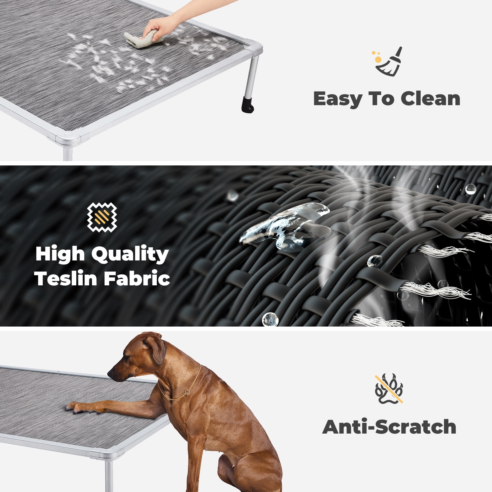 Veehoo Chewproof Pet Dog Bed, Cooling Raised Dog Cot with Non-Slip Feets, XX Large, Black Silver - Image 6