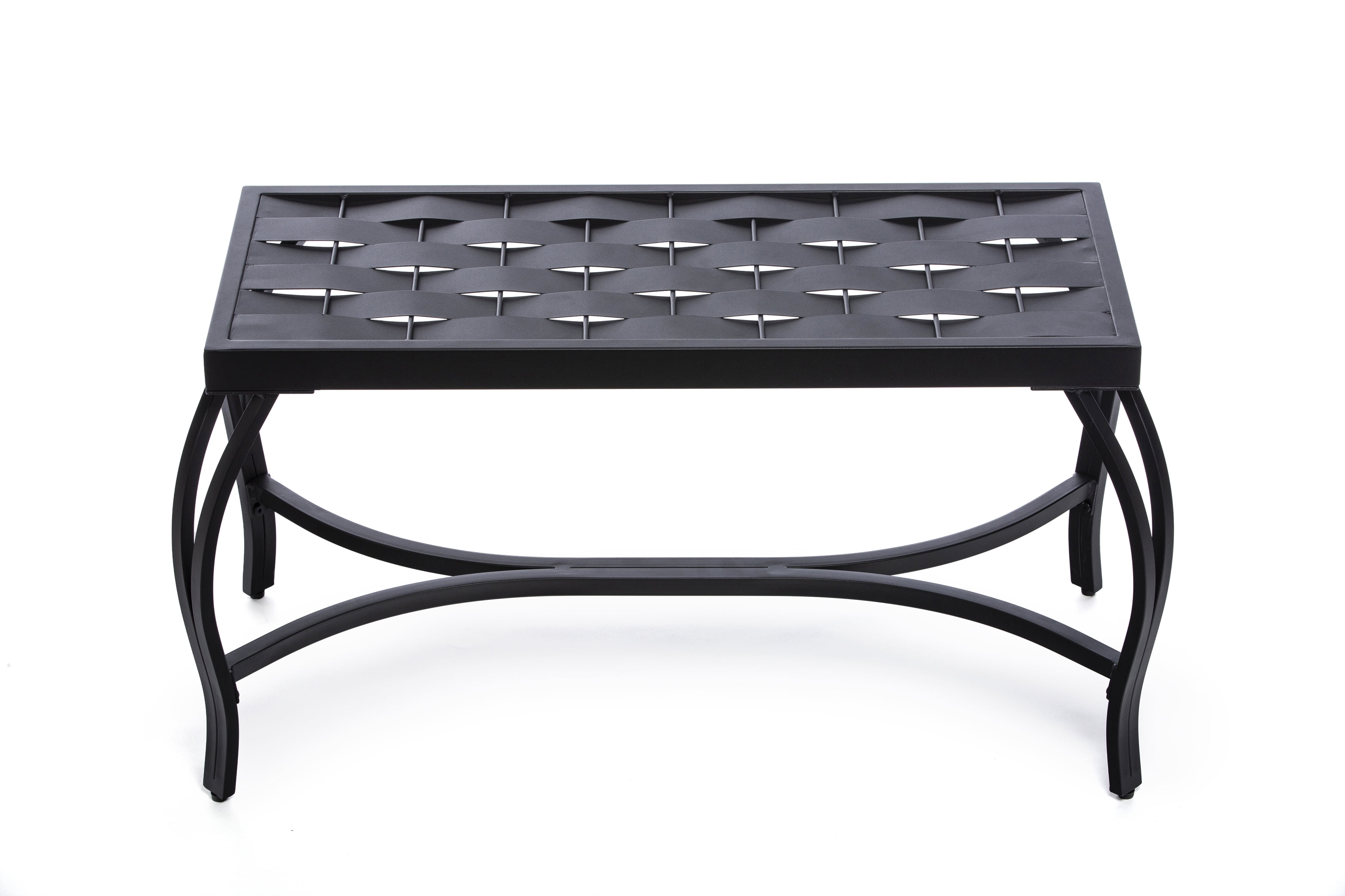 Mango Steam Free Standing Patio Garden Weave Bench, Metal Charcoal Black - Image 3