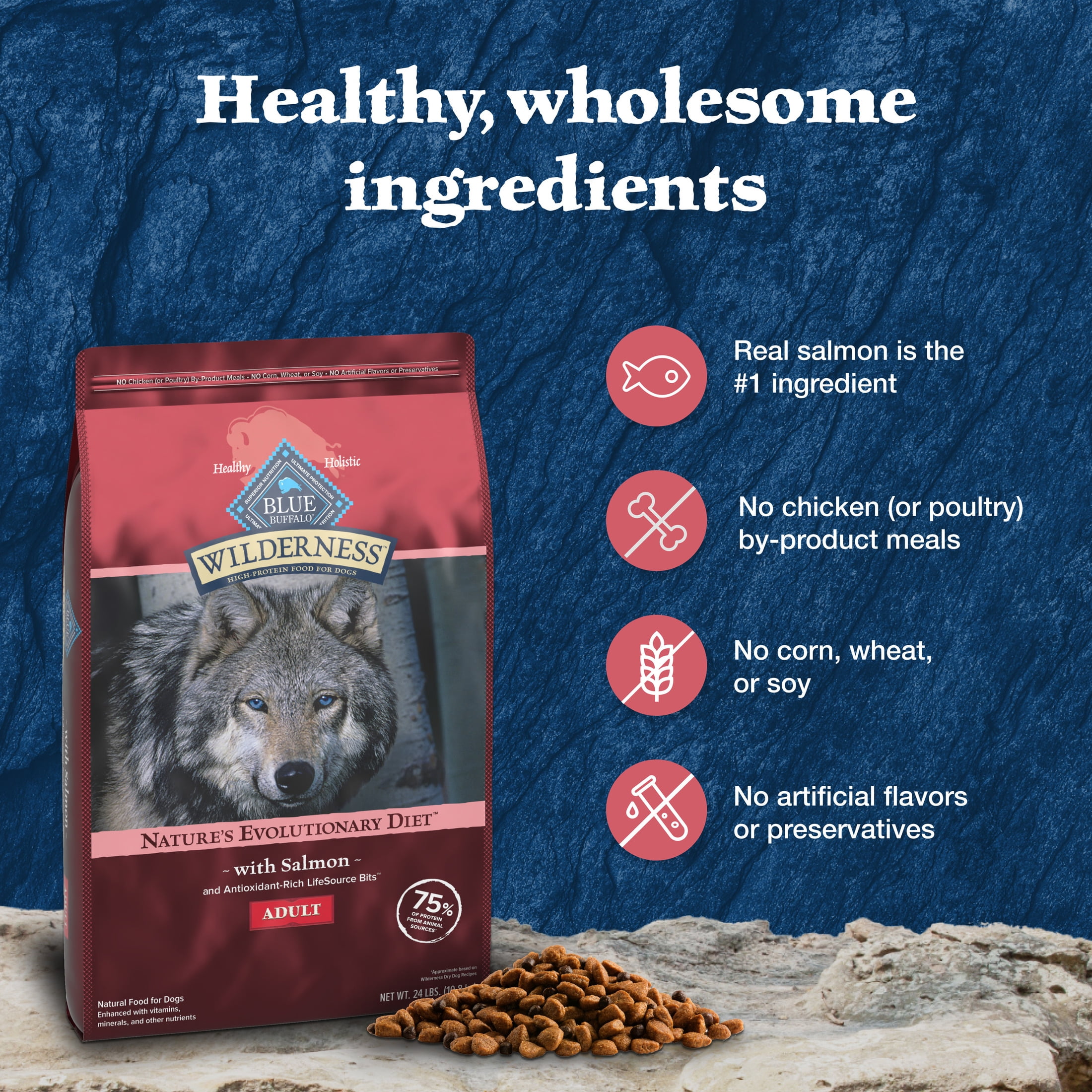 Blue Buffalo Wilderness Natural High-Protein Adult Dog Dry Food, Salmon Recipe, 24 lb. - Image 6