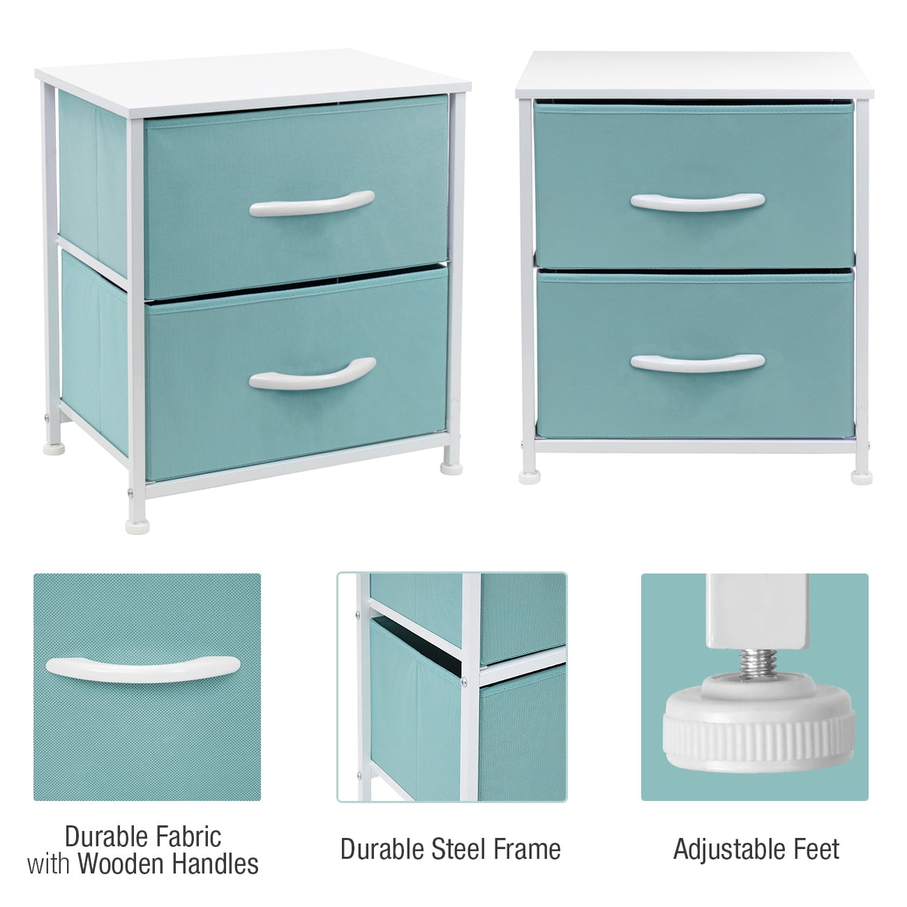 Sorbus Aqua 2-Drawer Nightstand Chest Dresser, Aqua, 11.8"L x 15.75"W x 22.2"H - Image 8