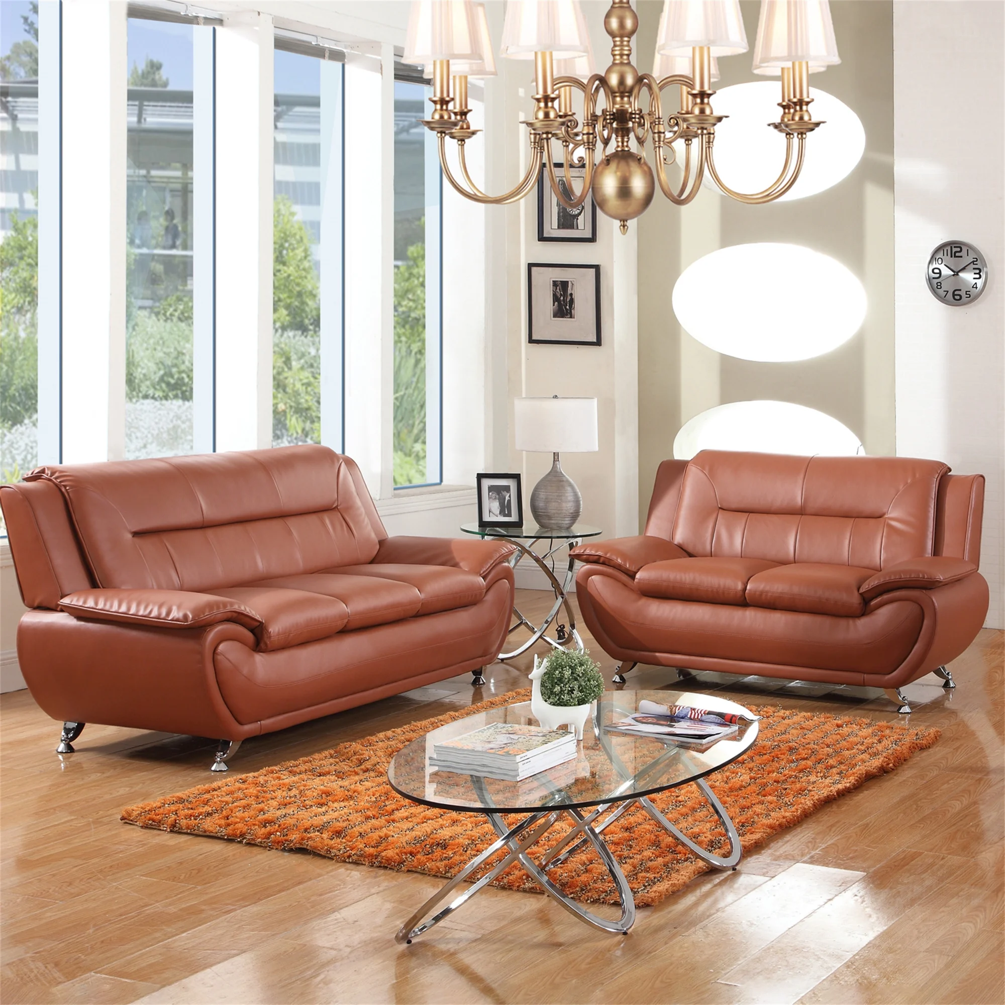 Aukfa 3 Piece Sofa Set - 79" Upholstered 3 Seat Sofa Couch for Living Room Bedroom, Leather, Orange - Image 10