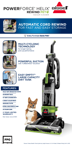 BISSELL PowerForce Helix Turbo Rewind Pet, Upright Vacuum, Pet Friendly, Automatic Cord Rewind, Powerful Pet Hair Pickup, Extra-Wide Cleaning Path, 3333, Black & Green - Image 5
