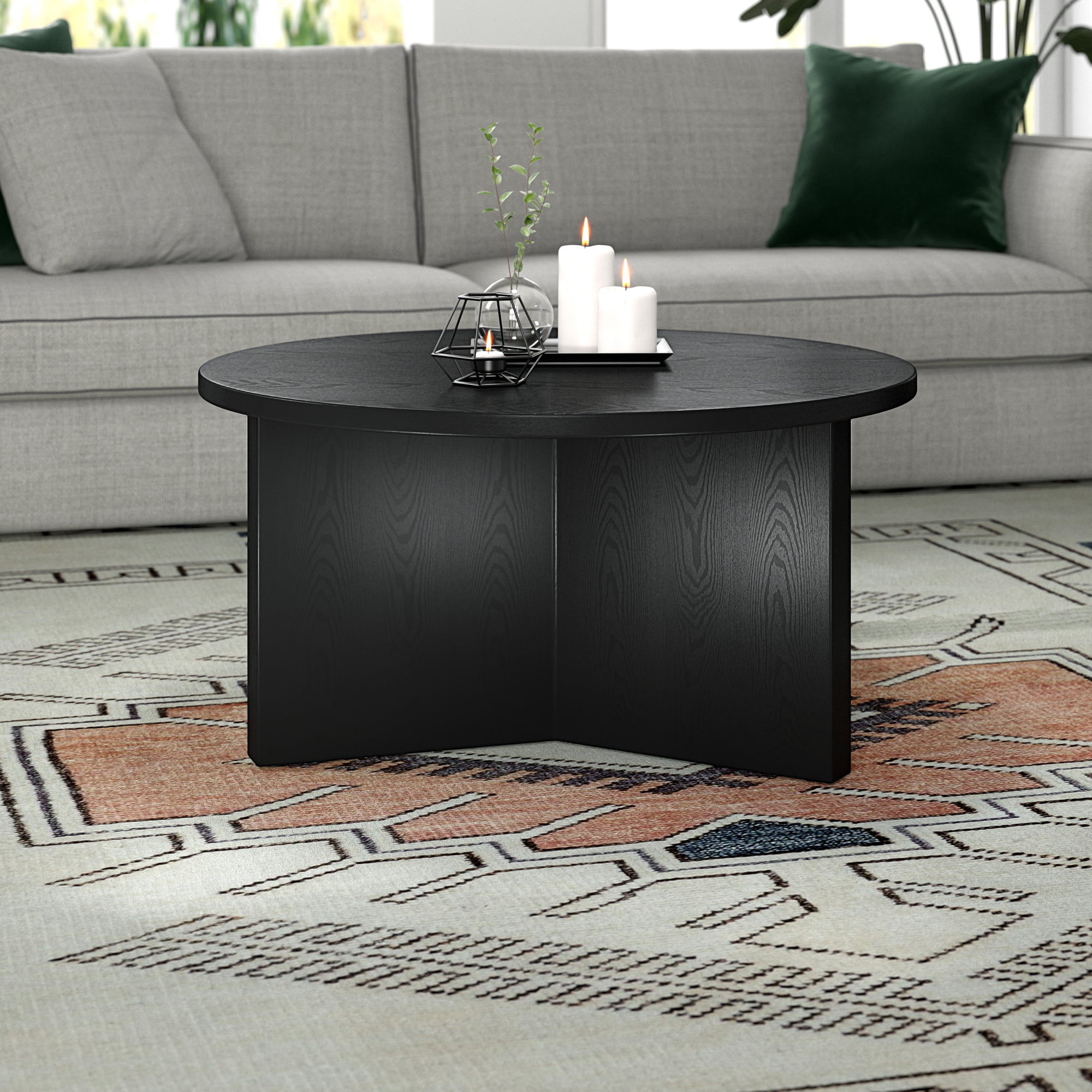 Evelyn&Zoe Anders 32" Wide Round Coffee Table, Black Grain - Image 5
