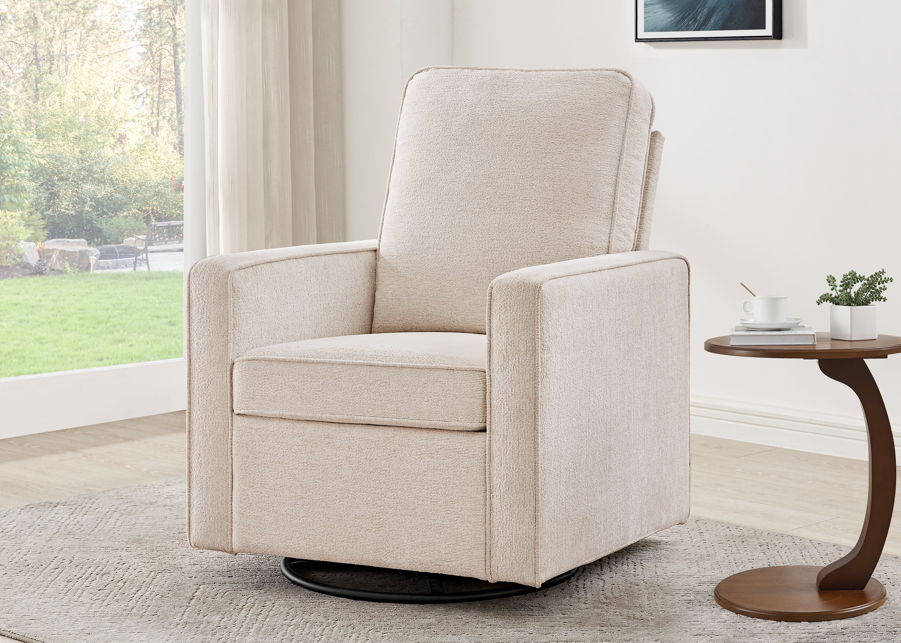 Delta Children Noah Upholstered Swivel Glider with Stain-Resistant Performance Fabric- Greenguard Gold Certified, Almond - Image 4