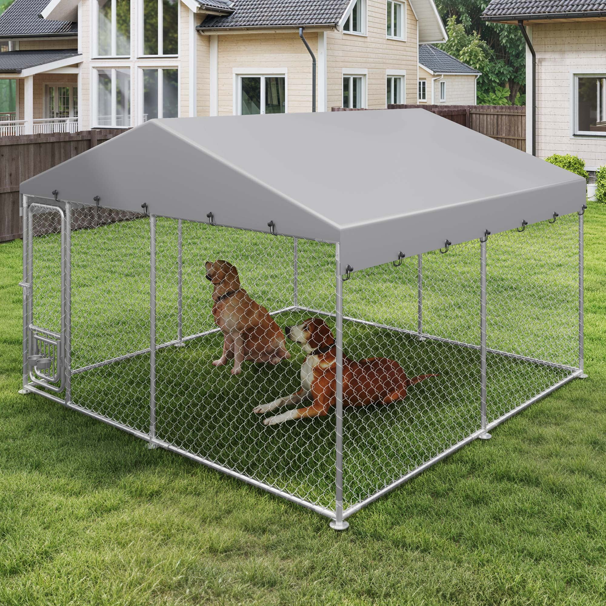 Uforic 10'x10' Large Outdoor Dog Kennel with Rotating Feeder Bowls, Outdoor Dog Enclosure with Roof, Heavy Duty Dog Kennel for Backyard Farm - Image 2