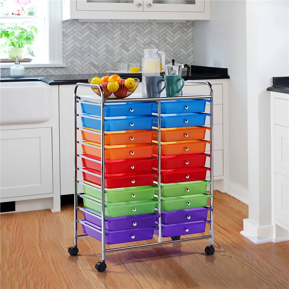 Alden Design 20-Drawer Metal Frame Storage Cart Rolling Bin with Lockable Wheels, Multicolor - Image 2