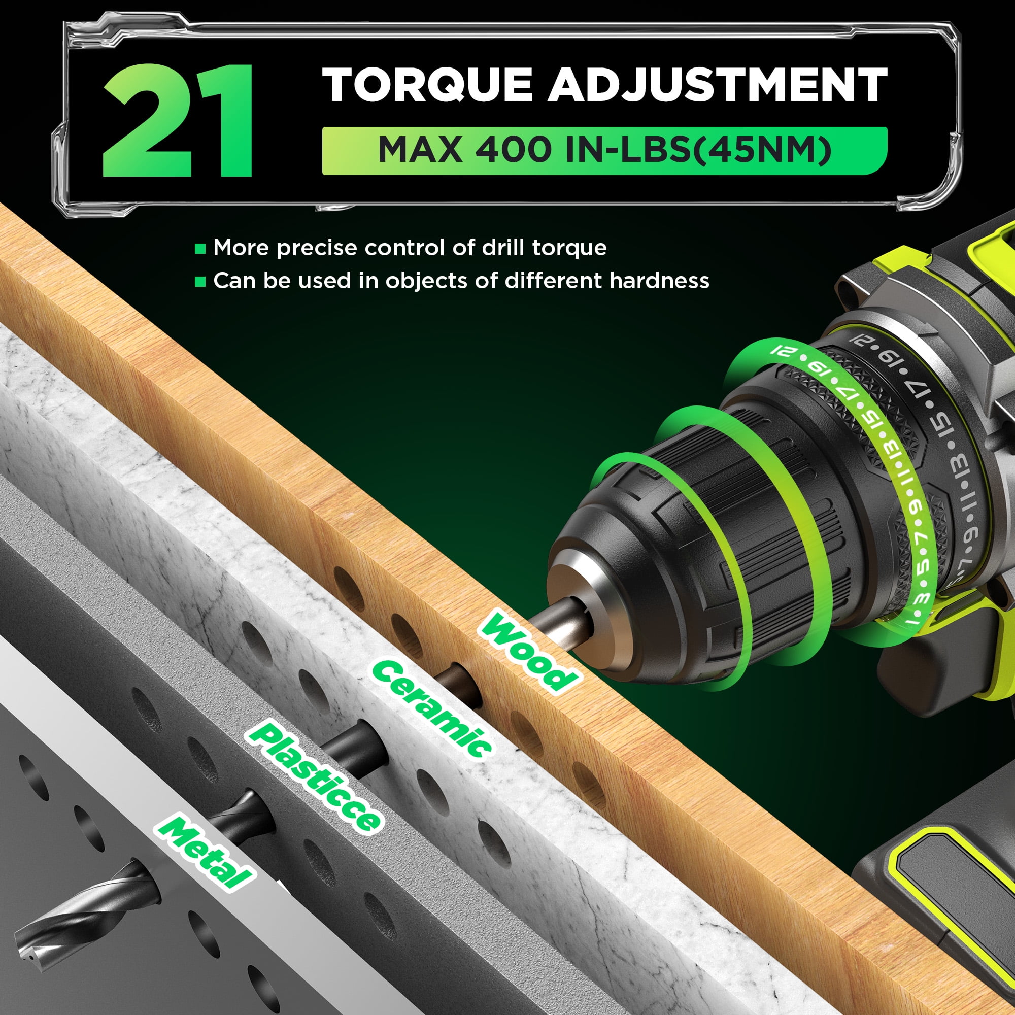 ATUPEN Cordless Drill Set, 21V Electric Power Drill with Battery and Charger for Women, 3/8" Keyless Chuck - Image 3